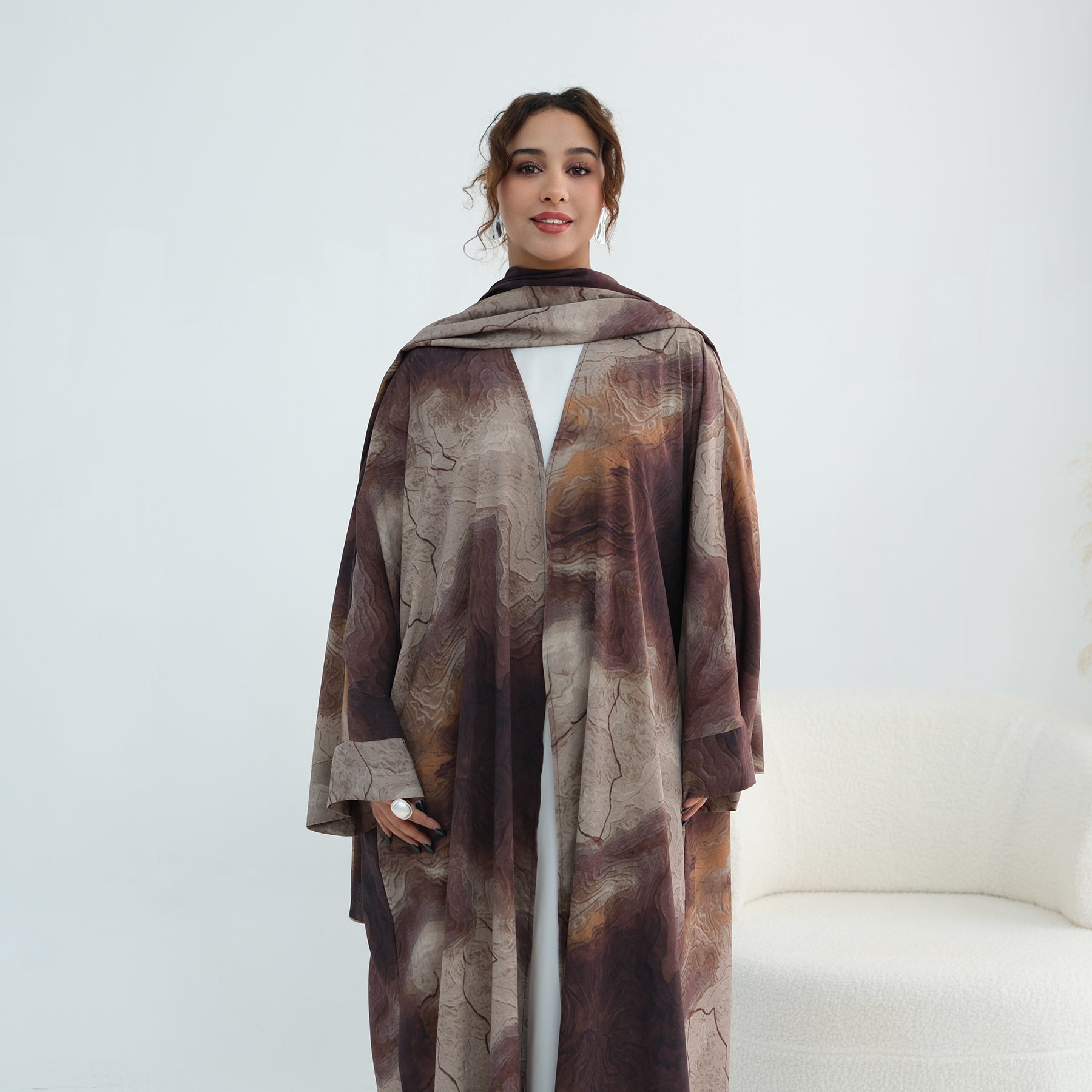 Loriya two-piece floral cardigan + scarf LR1158