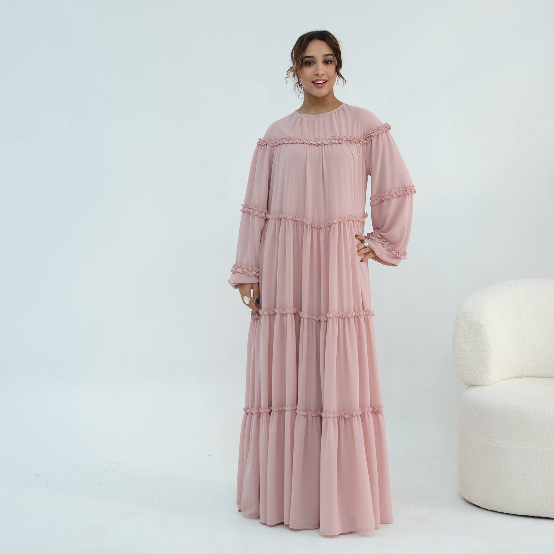 Loriya luxury long-sleeved dress with large skirt and double-layer cake skirt LR1161