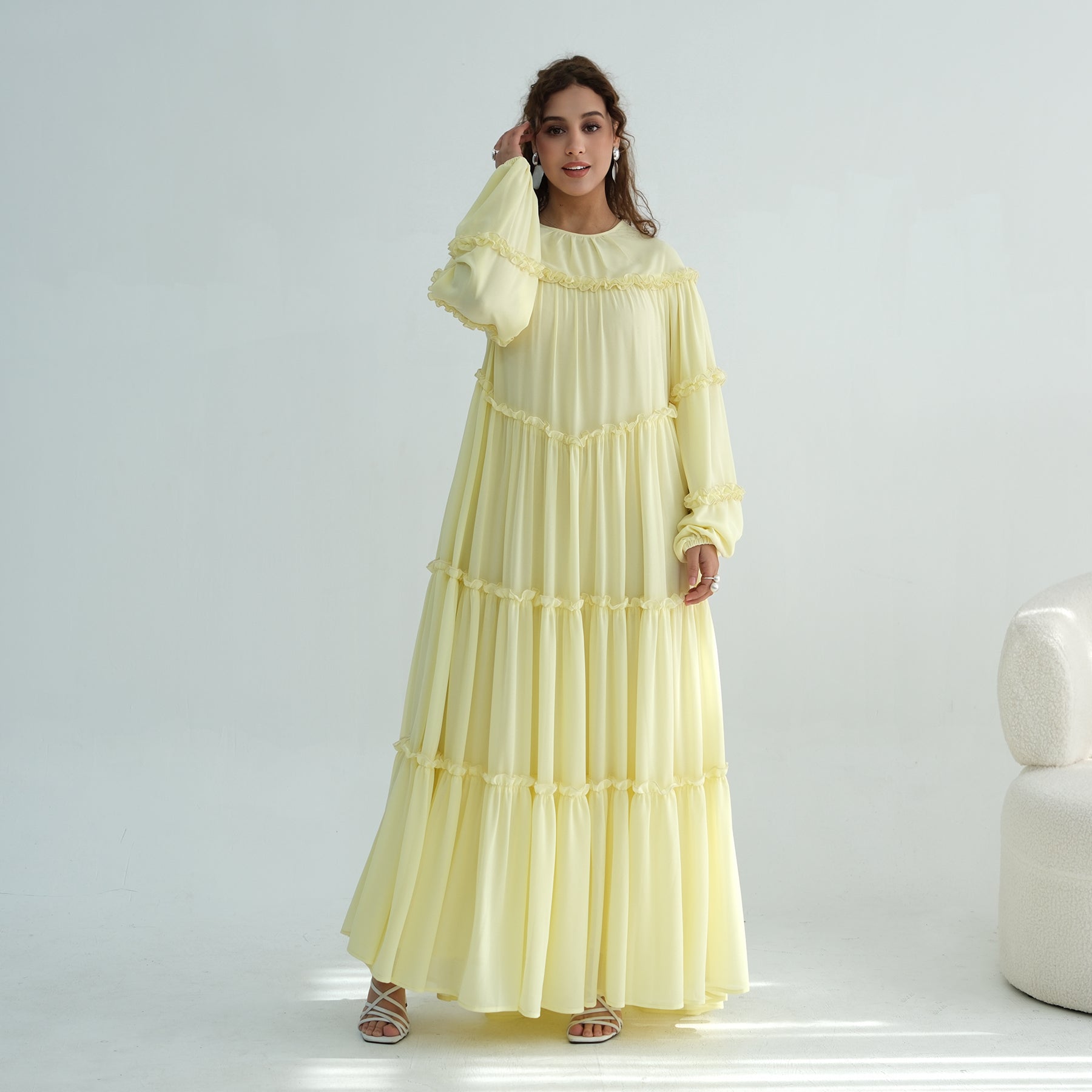 Loriya luxury long-sleeved dress with large skirt and double-layer cake skirt LR1161