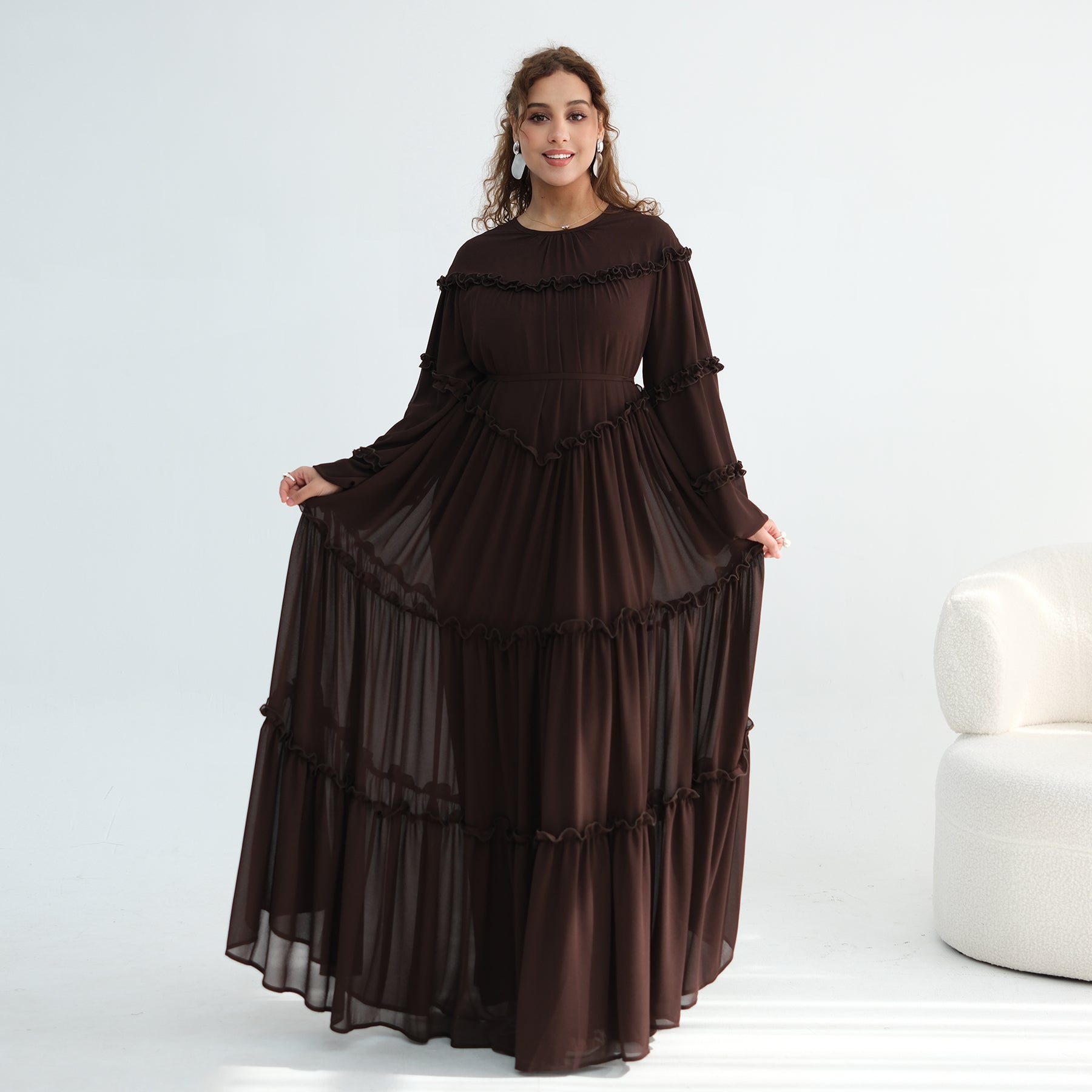 Loriya luxury long-sleeved dress with large skirt and double-layer cake skirt LR1161