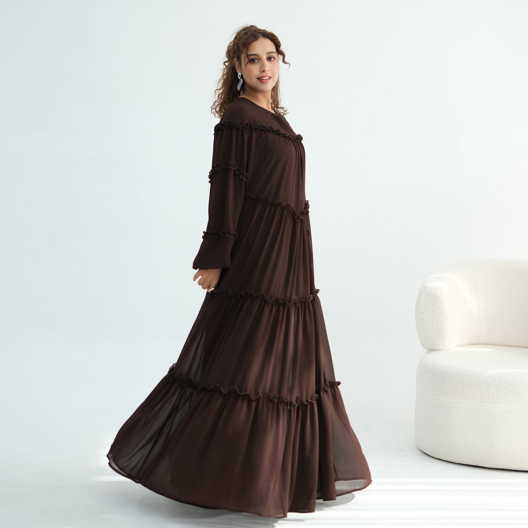 Loriya luxury long-sleeved dress with large skirt and double-layer cake skirt LR1161