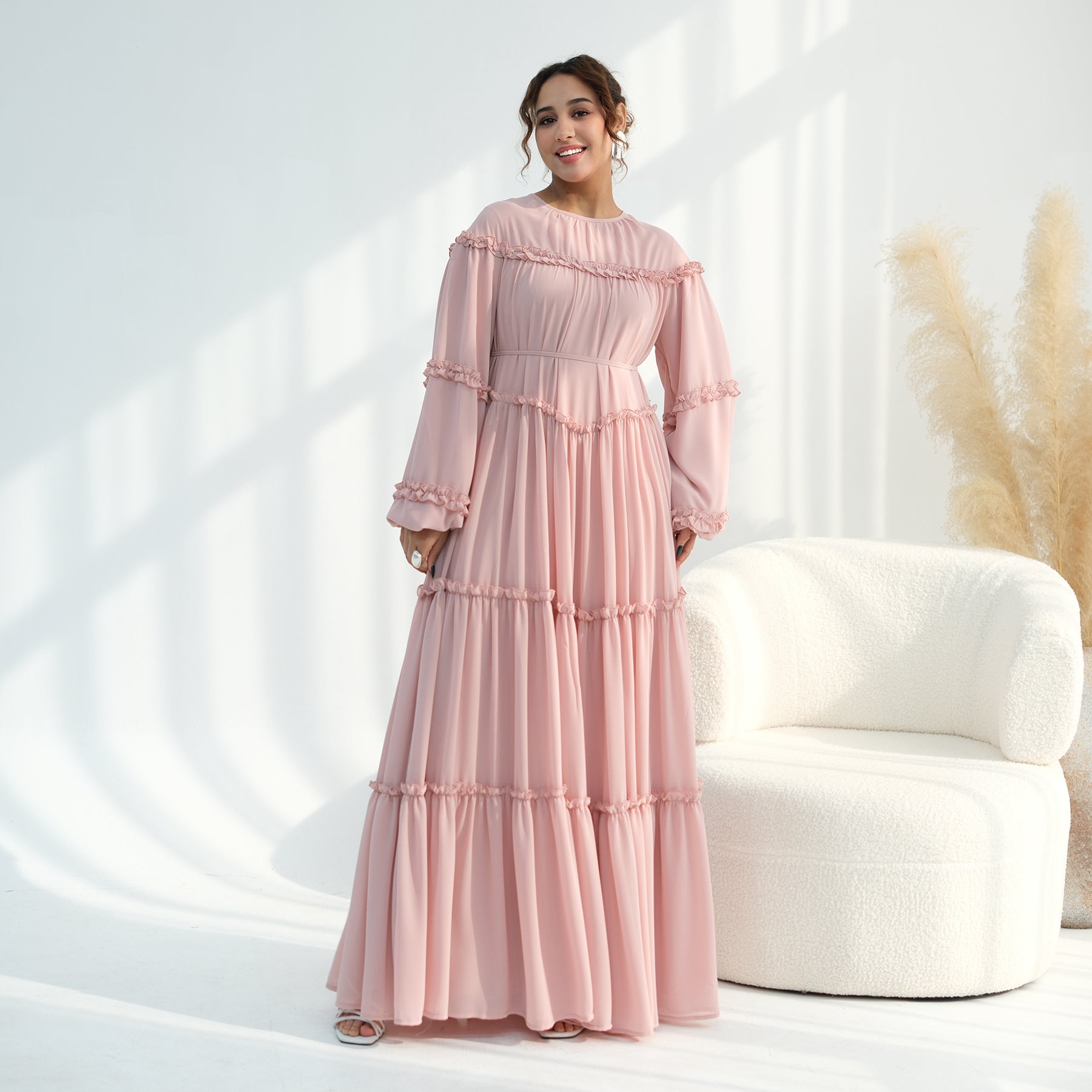 Loriya luxury long-sleeved dress with large skirt and double-layer cake skirt LR1161