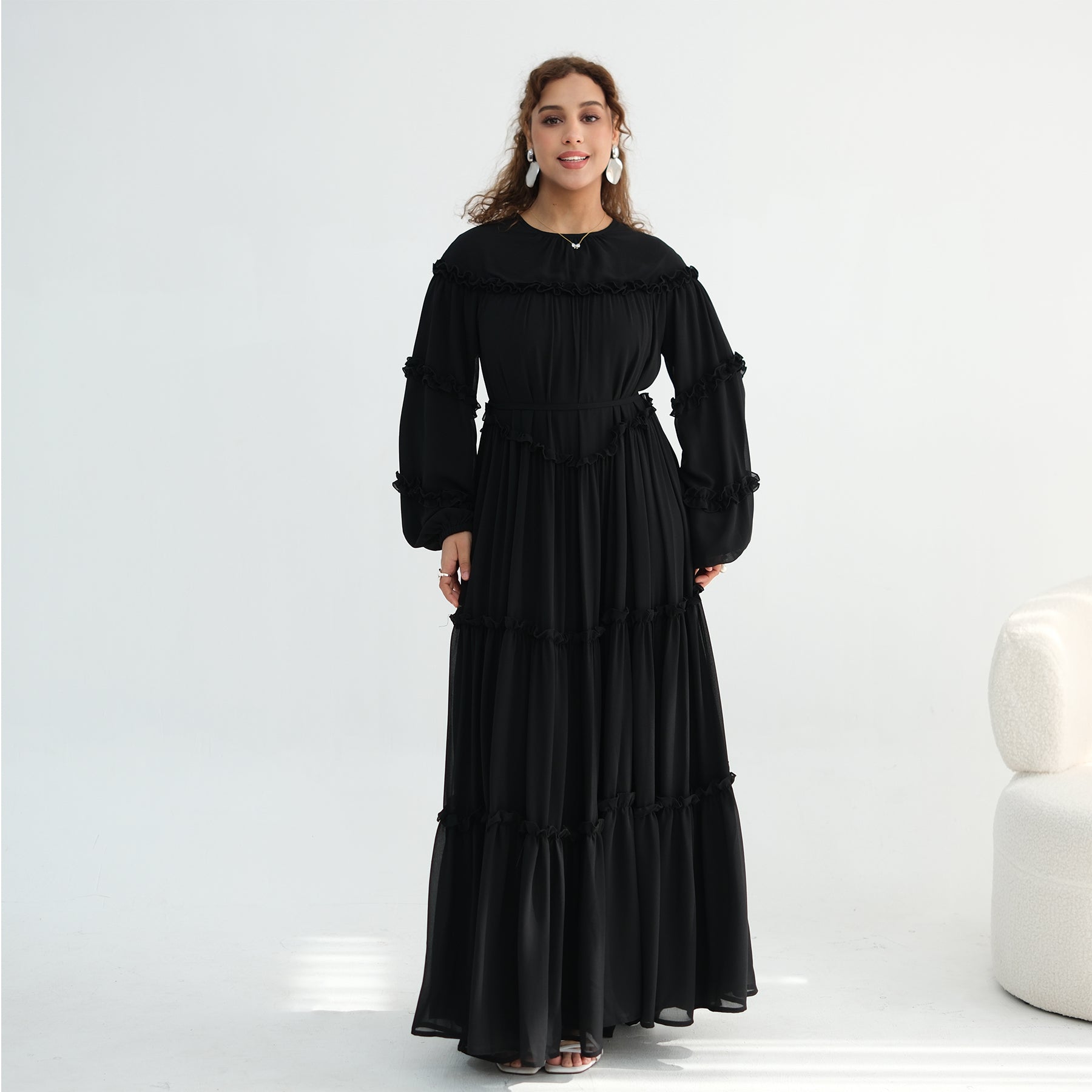 Loriya luxury long-sleeved dress with large skirt and double-layer cake skirt LR1161