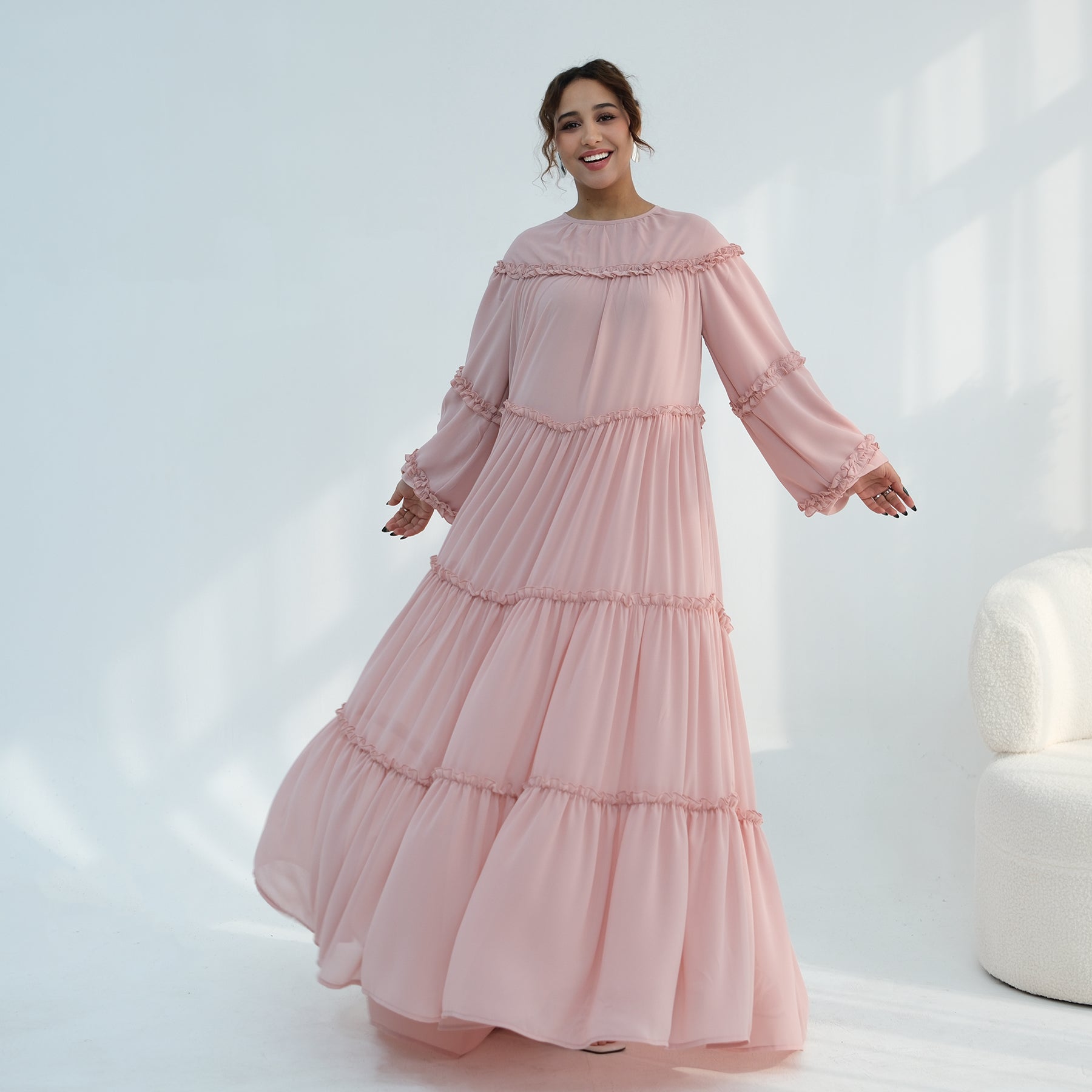 Loriya luxury long-sleeved dress with large skirt and double-layer cake skirt LR1161