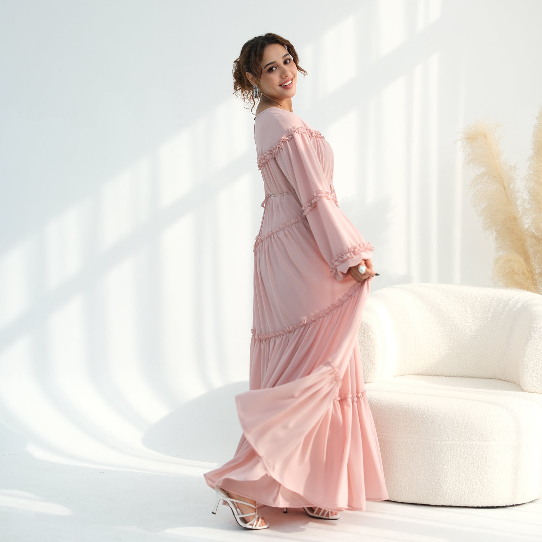 Loriya luxury long-sleeved dress with large skirt and double-layer cake skirt LR1161