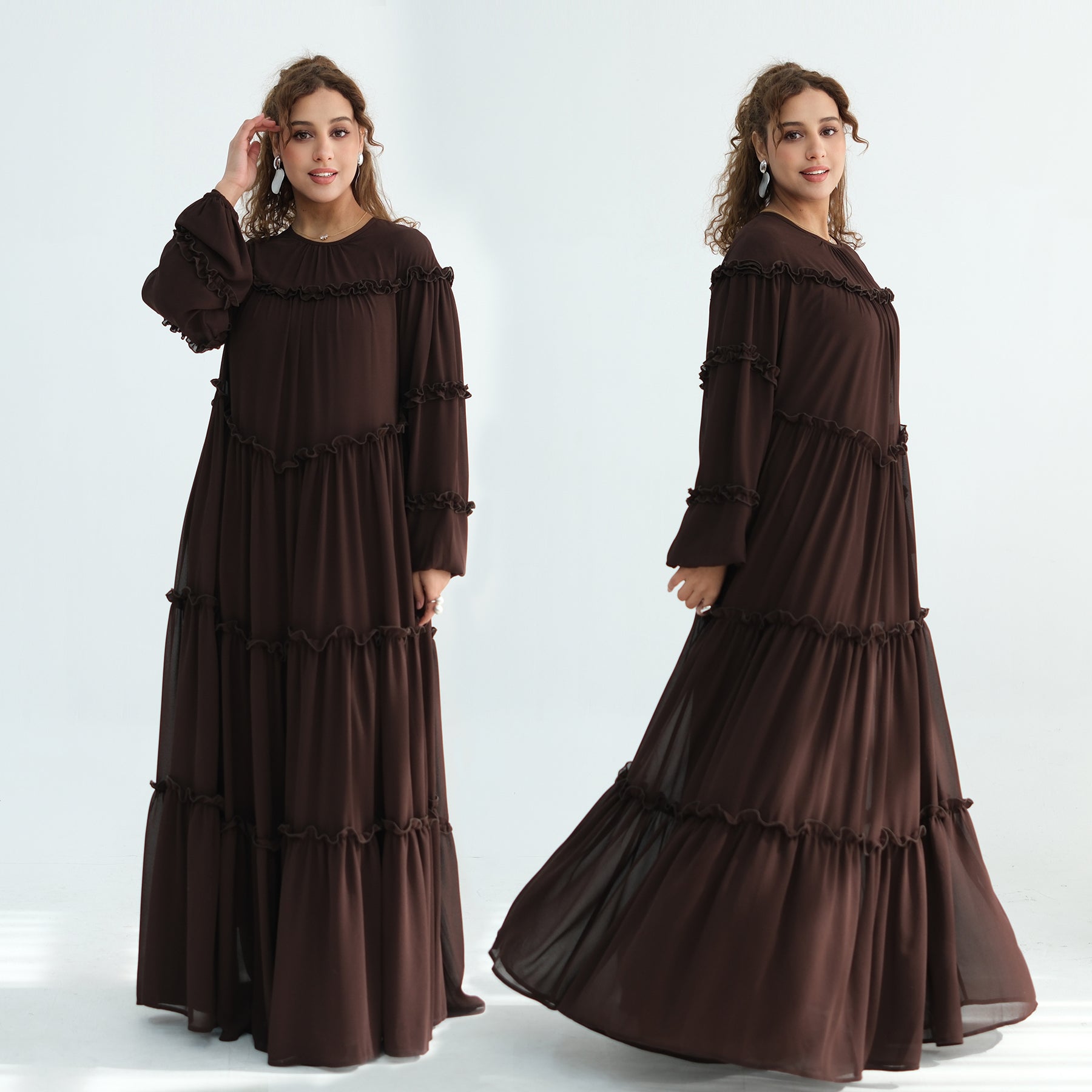 Loriya luxury long-sleeved dress with large skirt and double-layer cake skirt LR1161