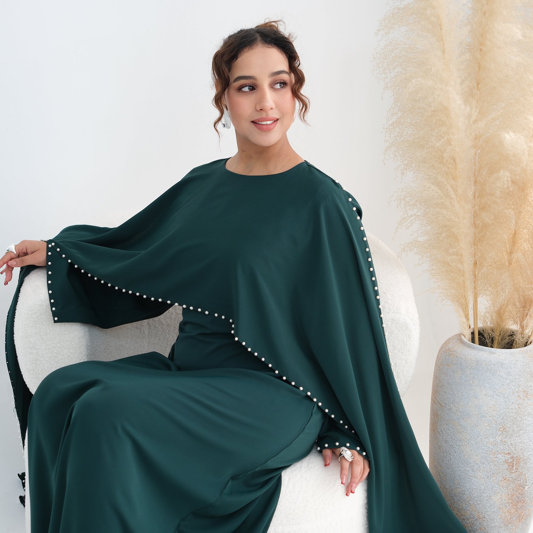 Loriya Plus Size New Long-Sleeve Beaded Dress LR1163