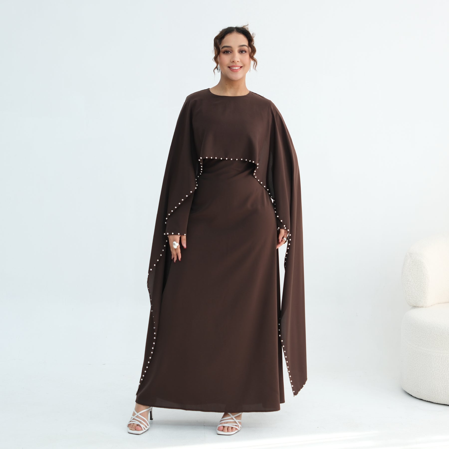 Loriya Plus Size New Long-Sleeve Beaded Dress LR1163