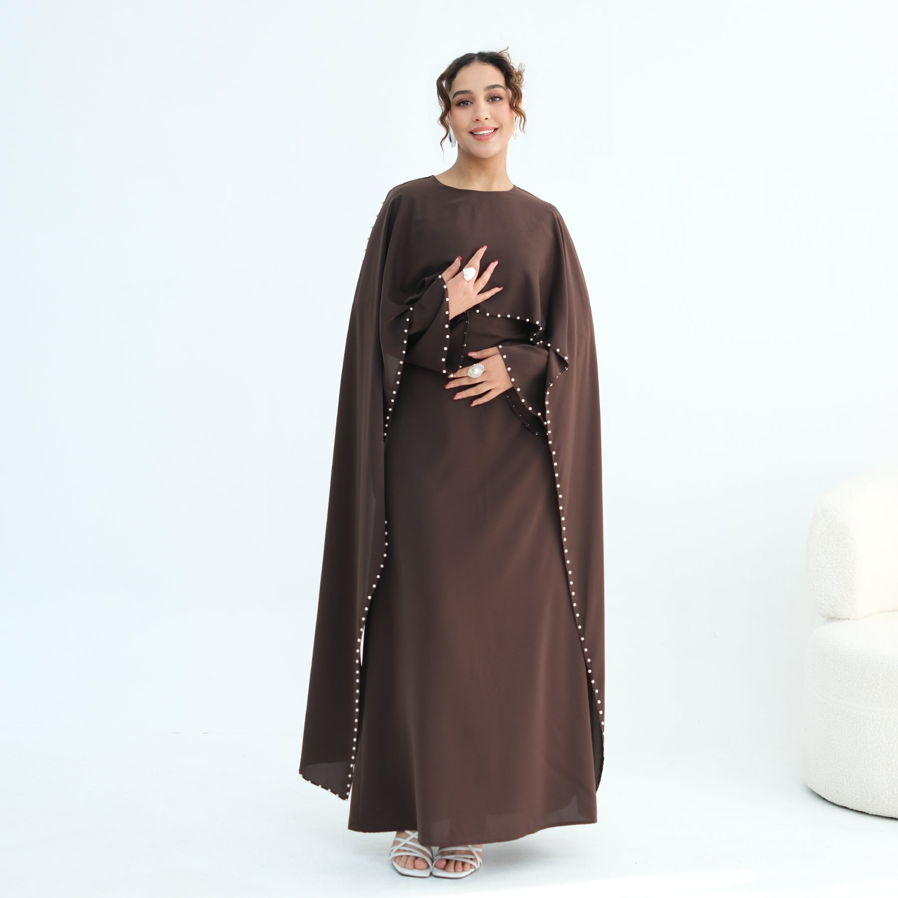Loriya Plus Size New Long-Sleeve Beaded Dress LR1163