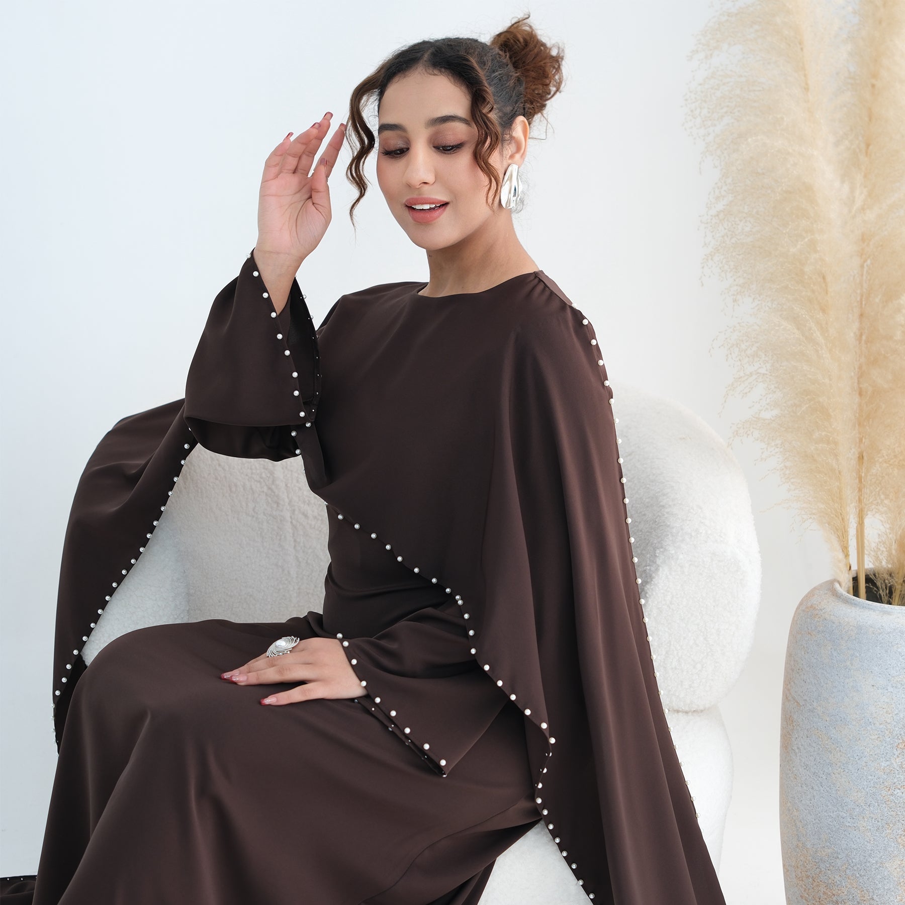 Loriya Plus Size New Long-Sleeve Beaded Dress LR1163