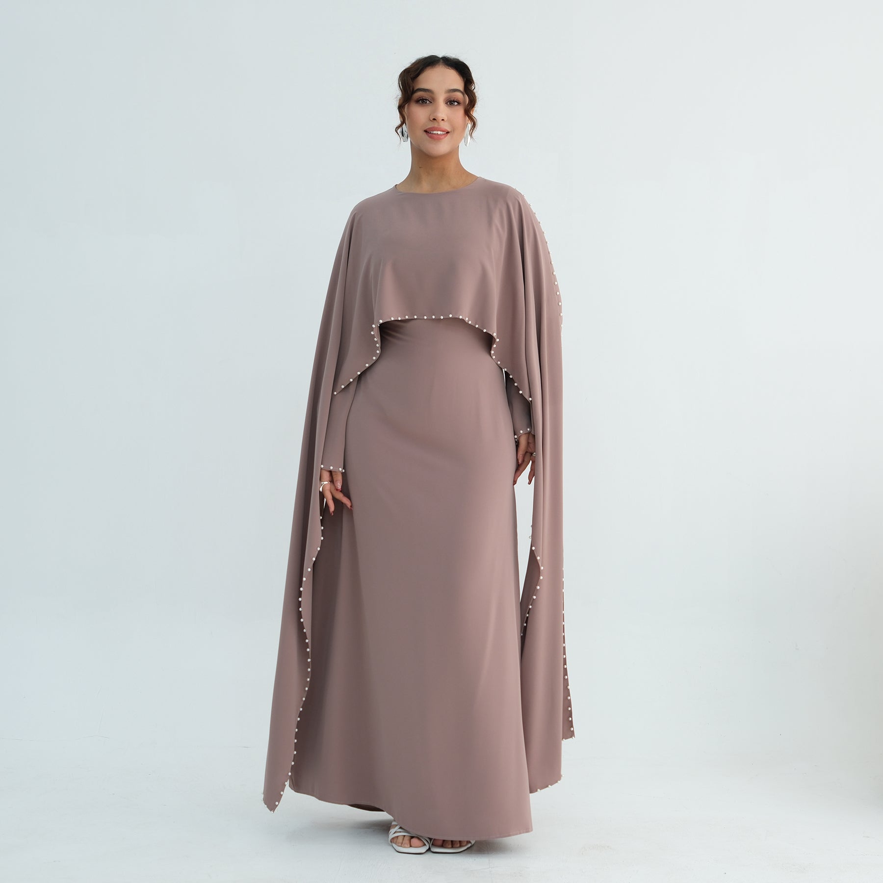 Loriya Plus Size New Long-Sleeve Beaded Dress LR1163