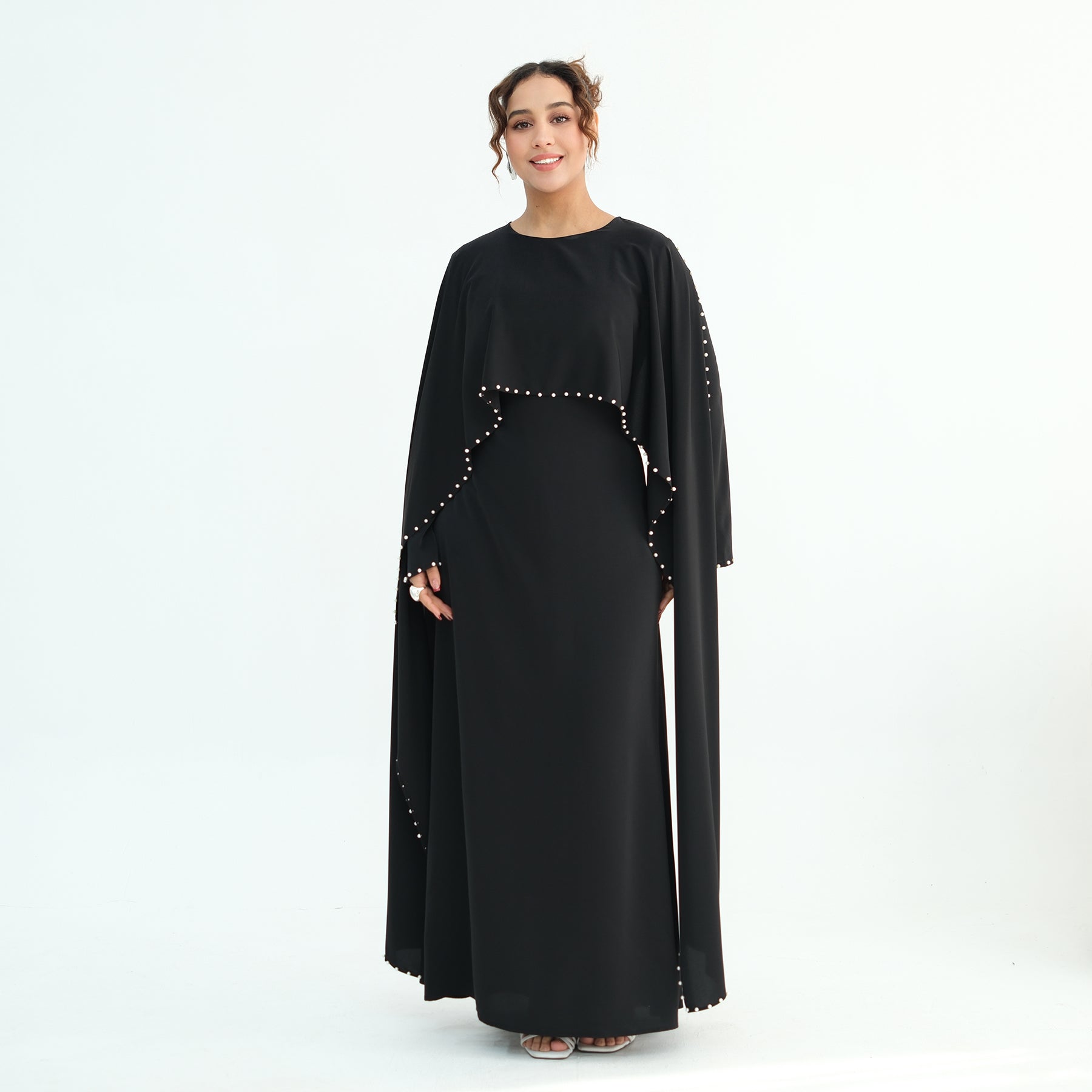 Loriya Plus Size New Long-Sleeve Beaded Dress LR1163