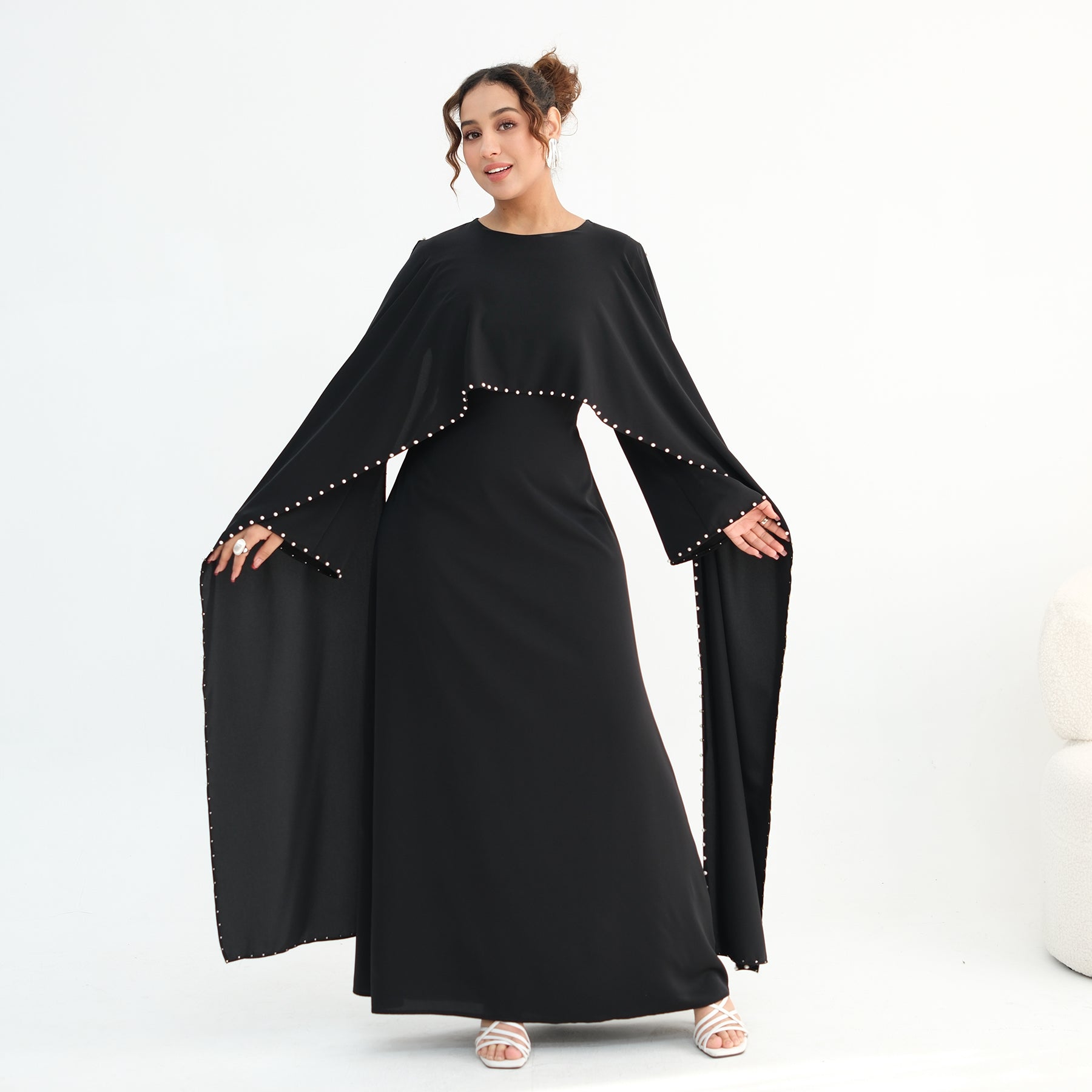Loriya Plus Size New Long-Sleeve Beaded Dress LR1163