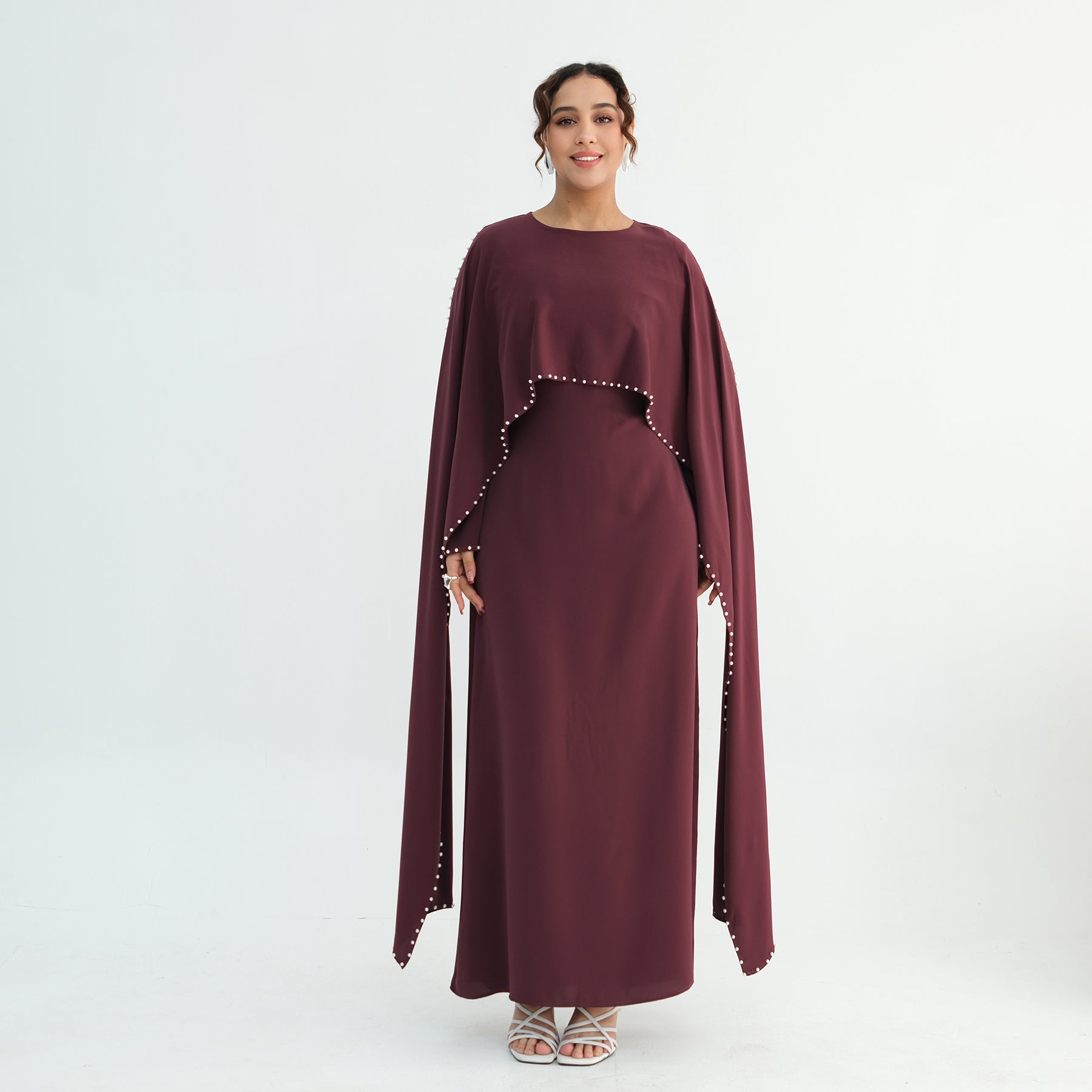 Loriya Plus Size New Long-Sleeve Beaded Dress LR1163