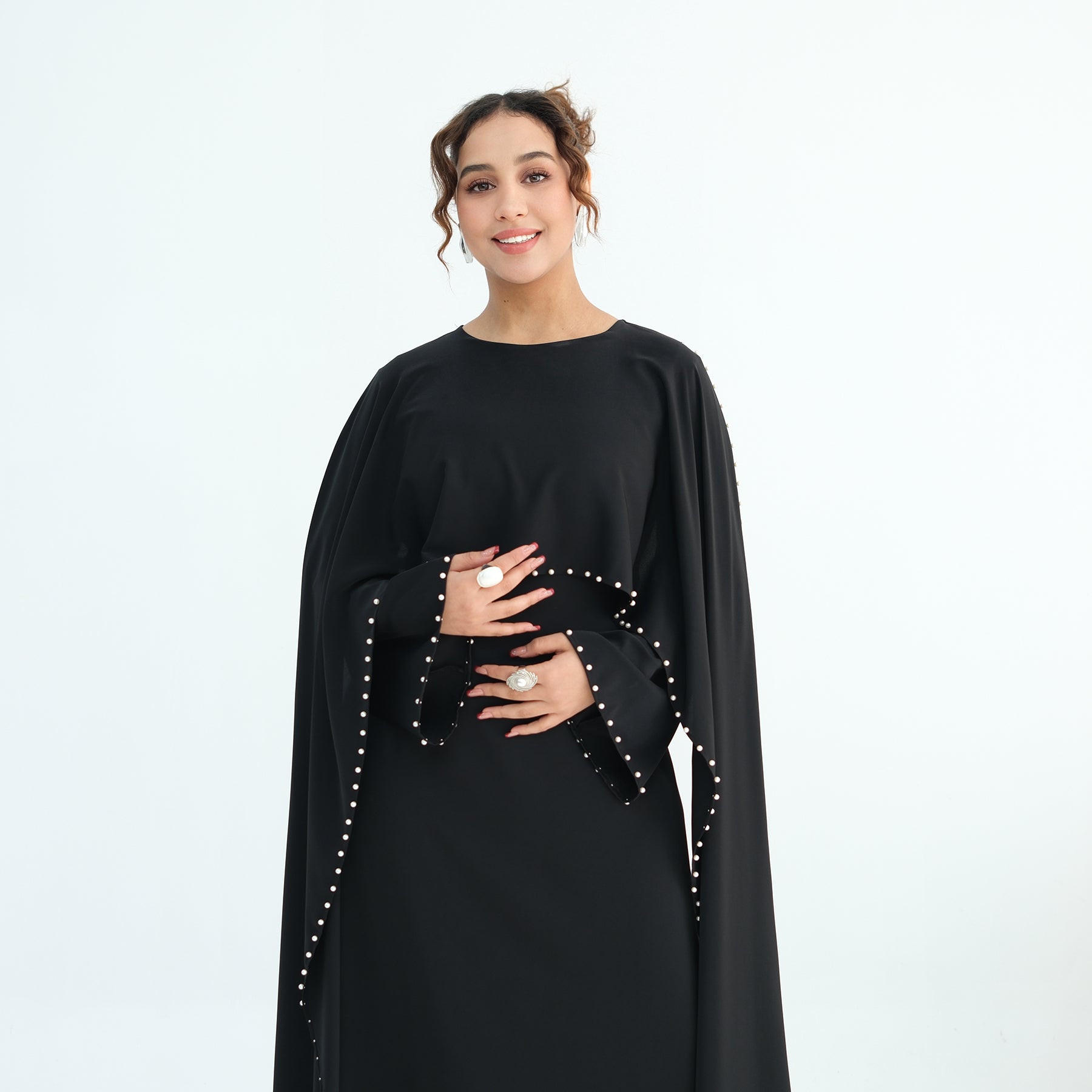 Loriya Plus Size New Long-Sleeve Beaded Dress LR1163
