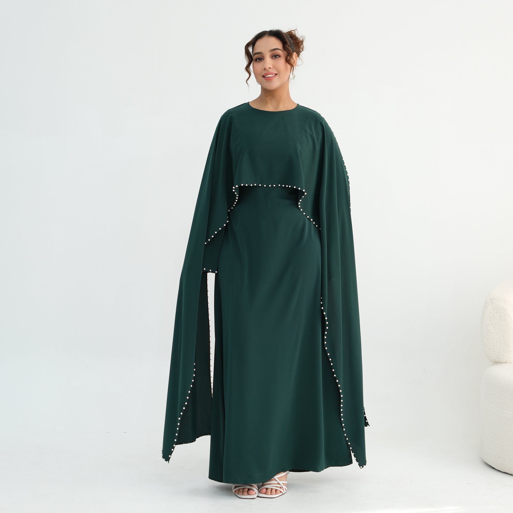 Loriya Plus Size New Long-Sleeve Beaded Dress LR1163