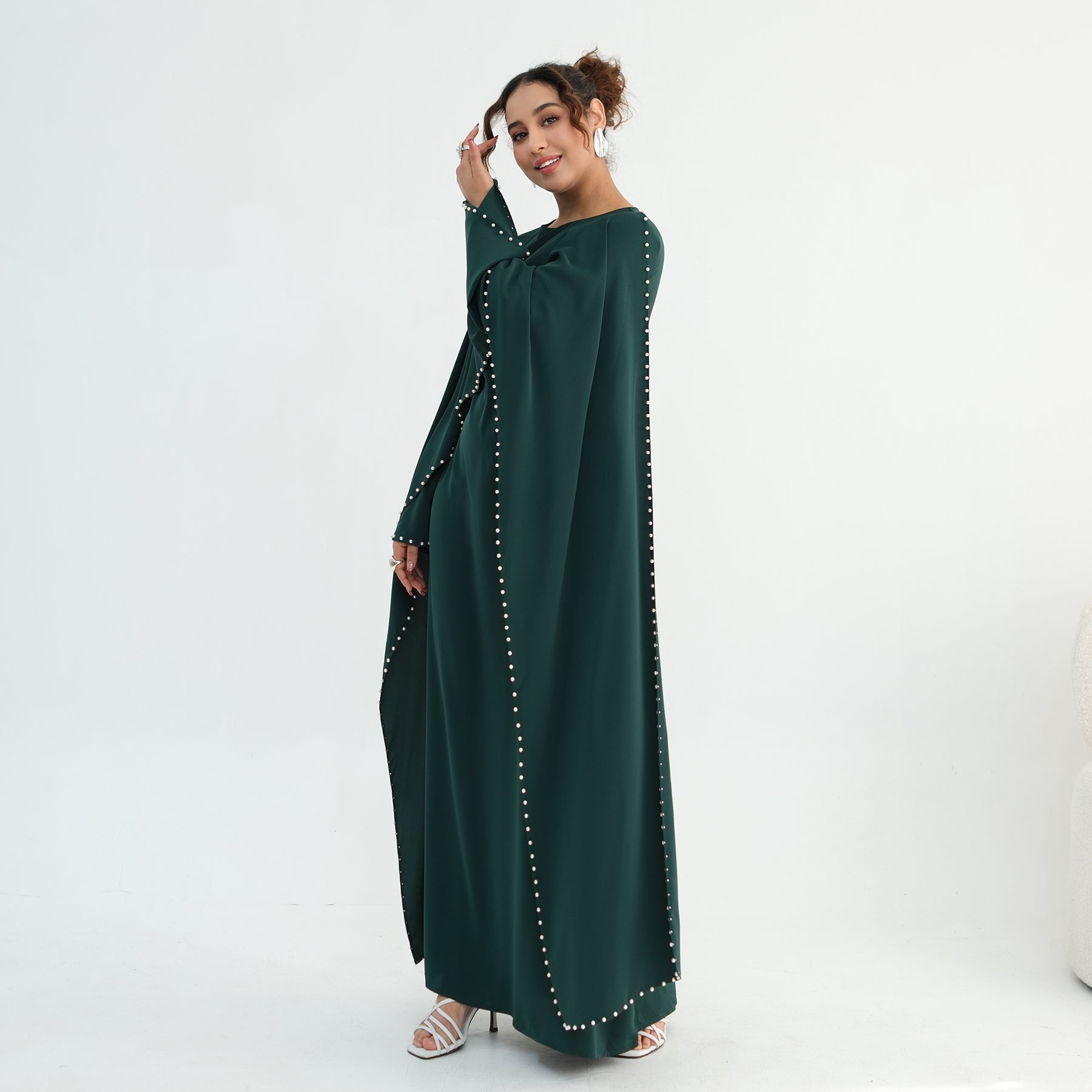 Loriya Plus Size New Long-Sleeve Beaded Dress LR1163