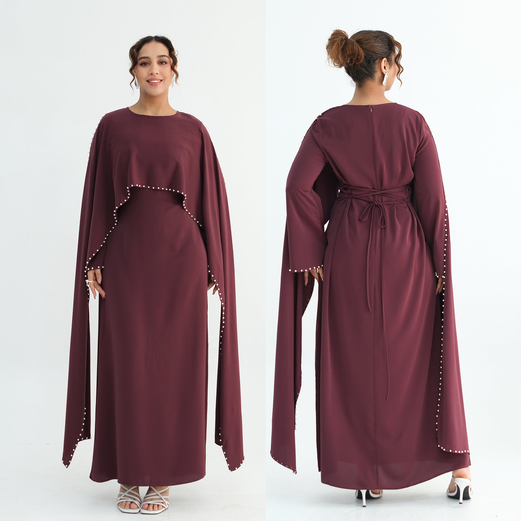 Loriya Plus Size New Long-Sleeve Beaded Dress LR1163