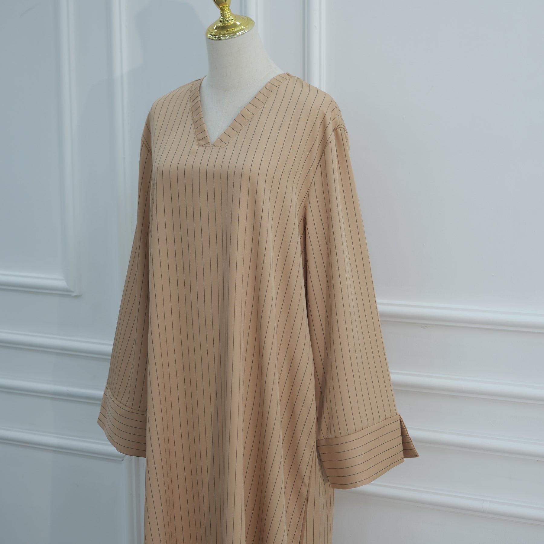 Loriya V-neck Large Size Dress Striped Dress LR1166