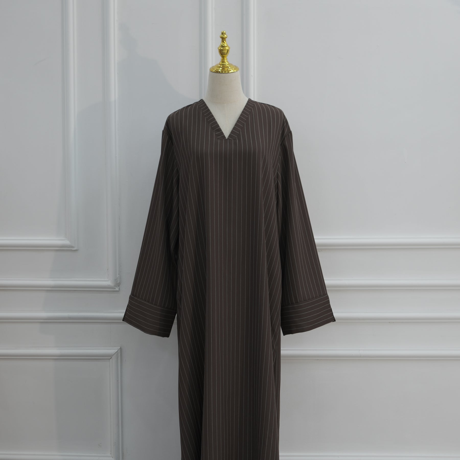 Loriya V-neck Large Size Dress Striped Dress LR1166