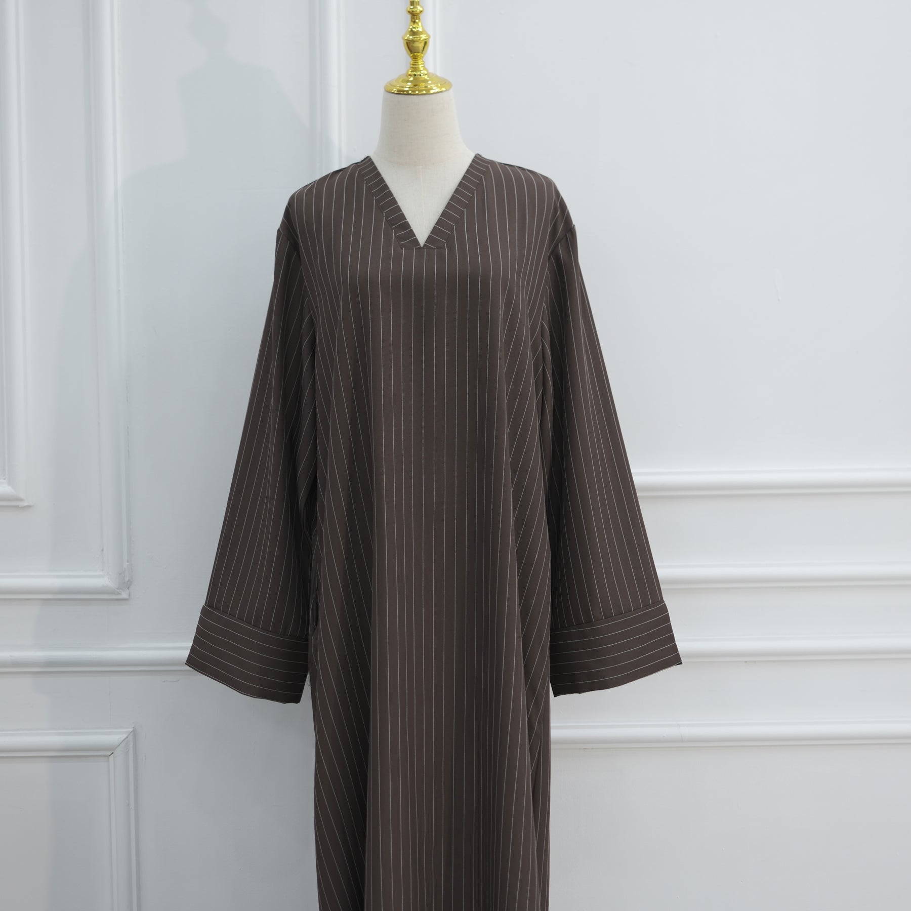 Loriya V-neck Large Size Dress Striped Dress LR1166