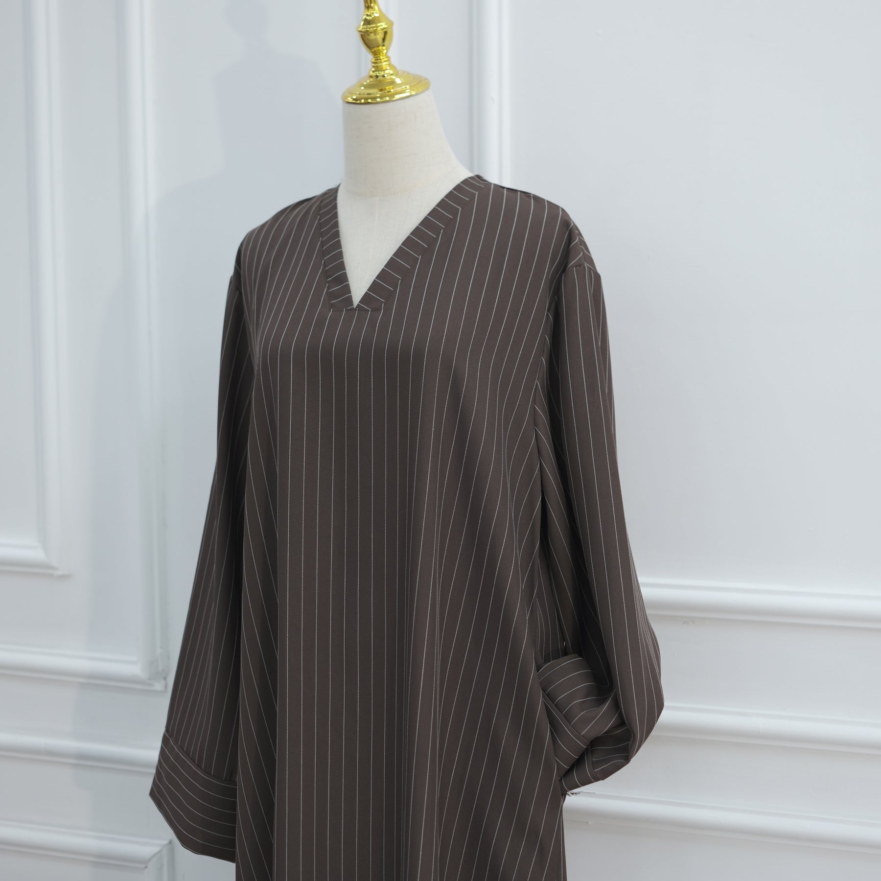 Loriya V-neck Large Size Dress Striped Dress LR1166