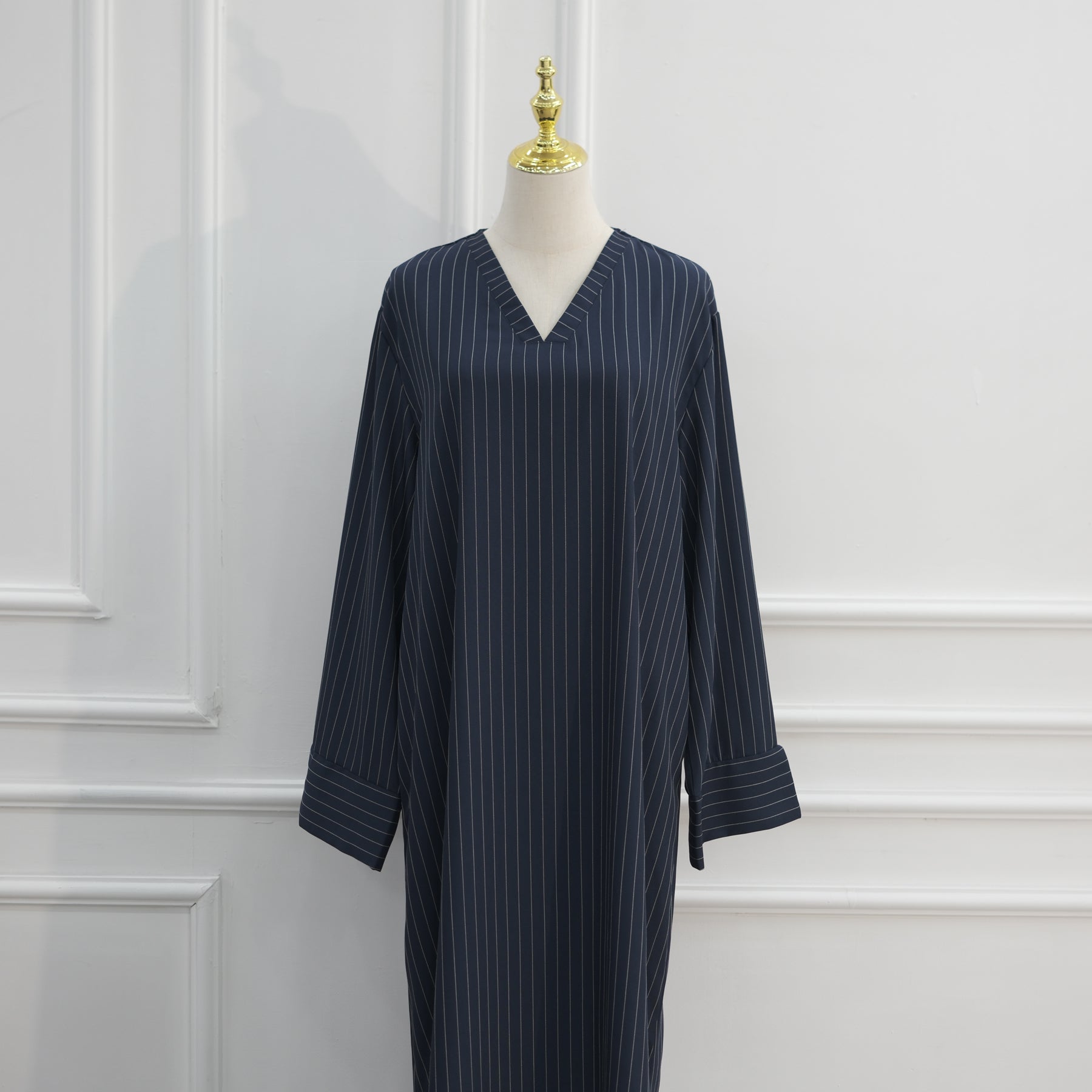 Loriya V-neck Large Size Dress Striped Dress LR1166