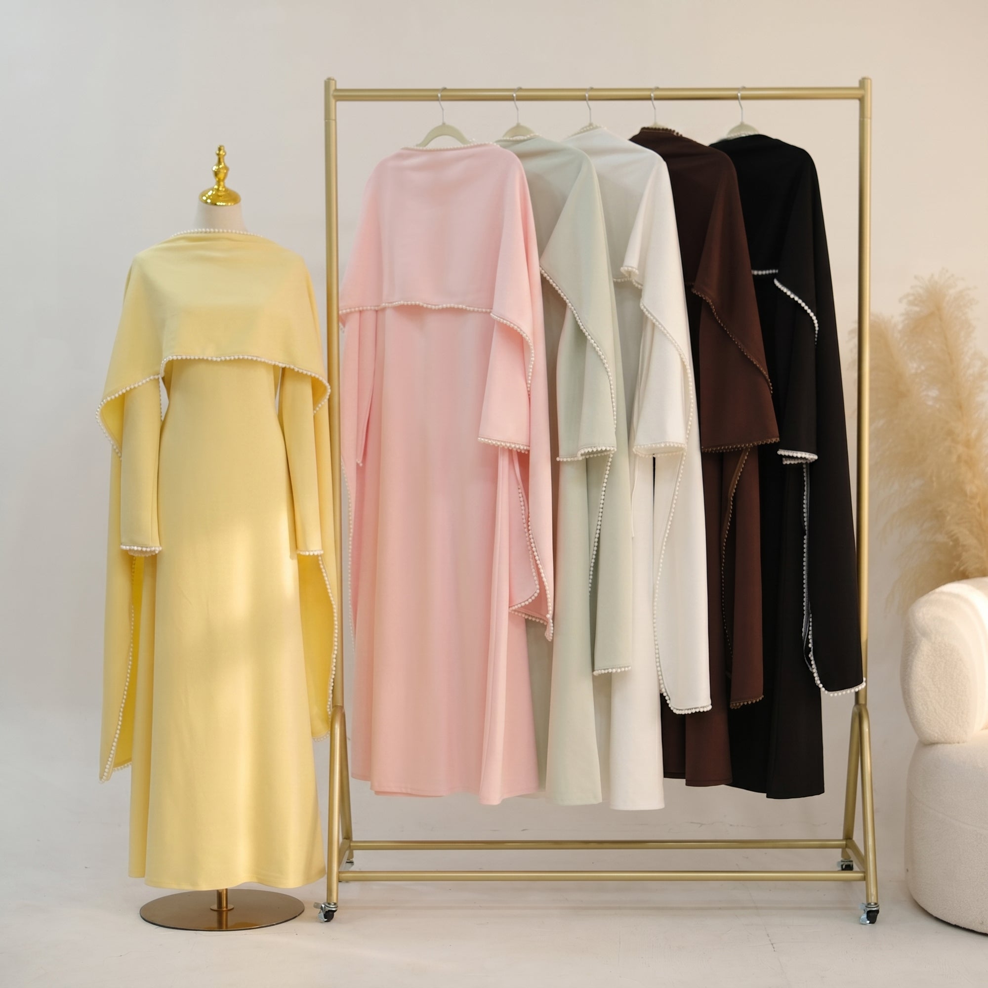 Loriya beaded shawl + long-sleeved dress LR1167