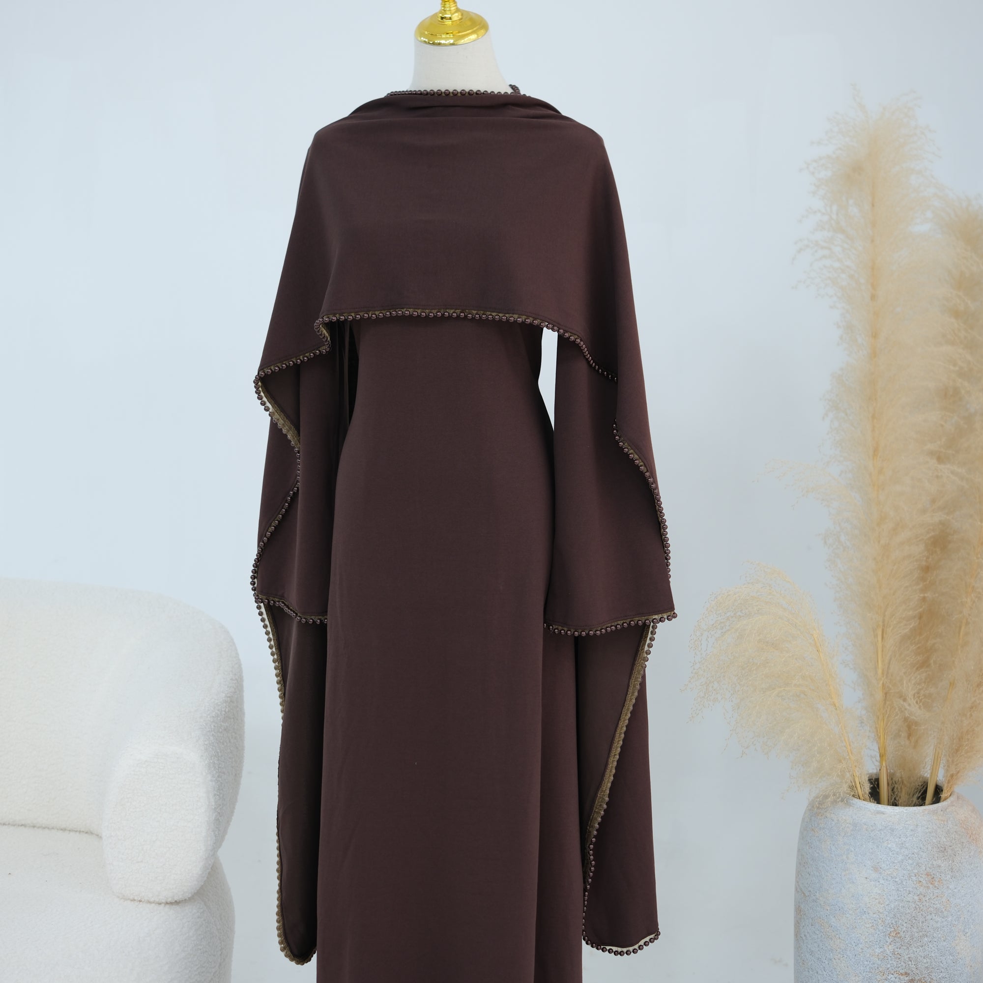 Loriya beaded shawl + long-sleeved dress LR1167