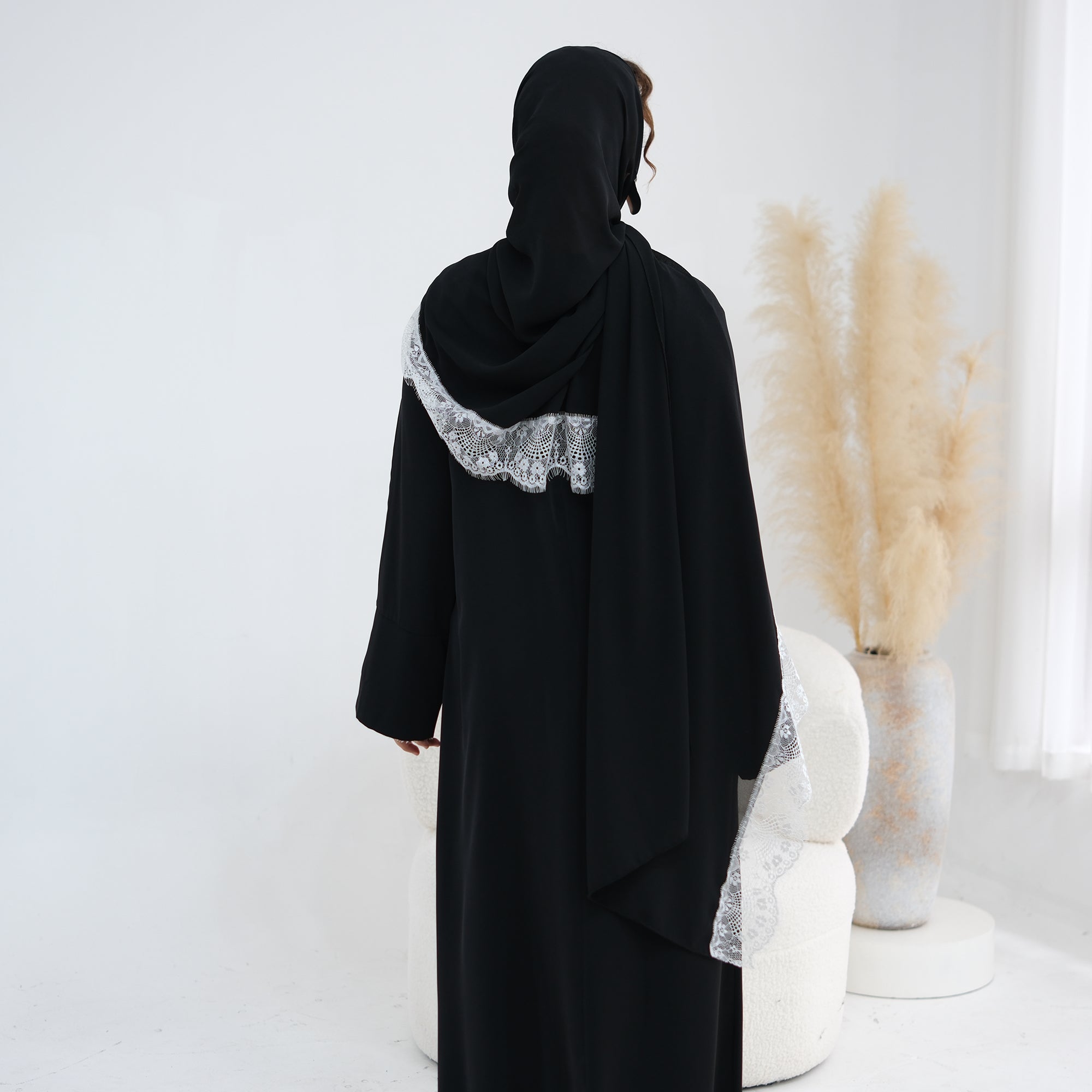 Long-sleeved lace-spliced large-size loose dress + headscarf two-piece set LR1175