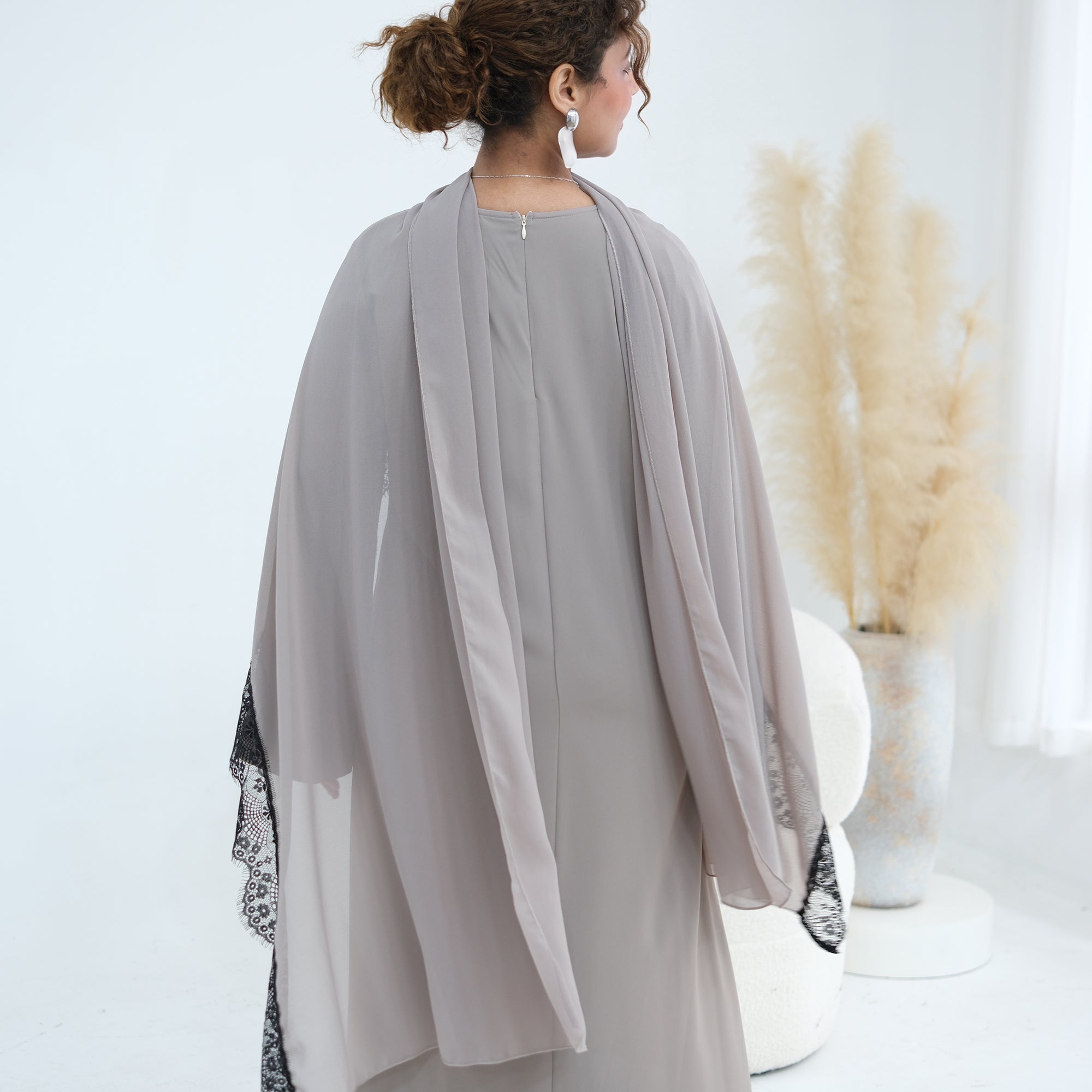 Long-sleeved lace-spliced large-size loose dress + headscarf two-piece set LR1175