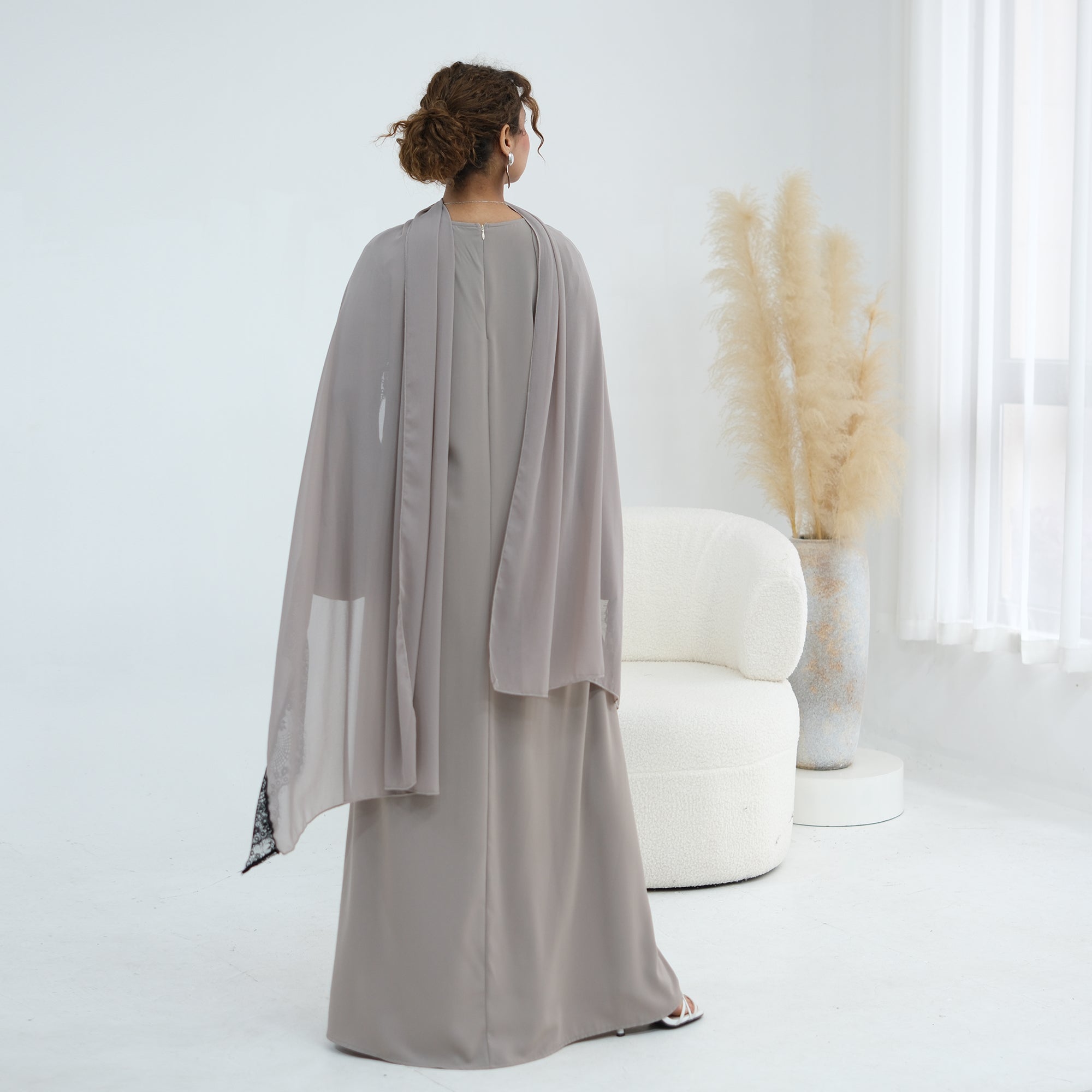 Long-sleeved lace-spliced large-size loose dress + headscarf two-piece set LR1175