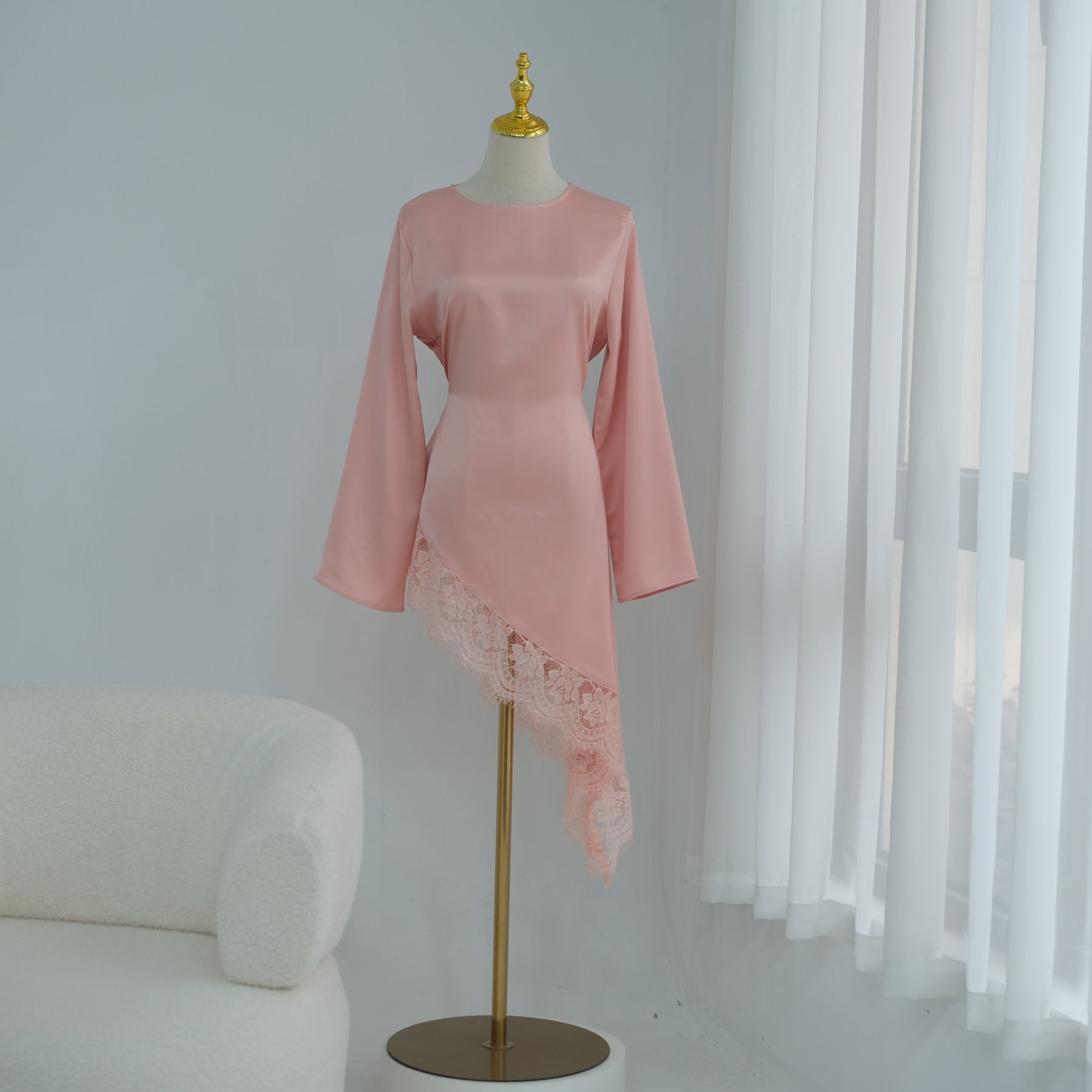 Large-size long-sleeved fashion lace patchwork long top LR1180