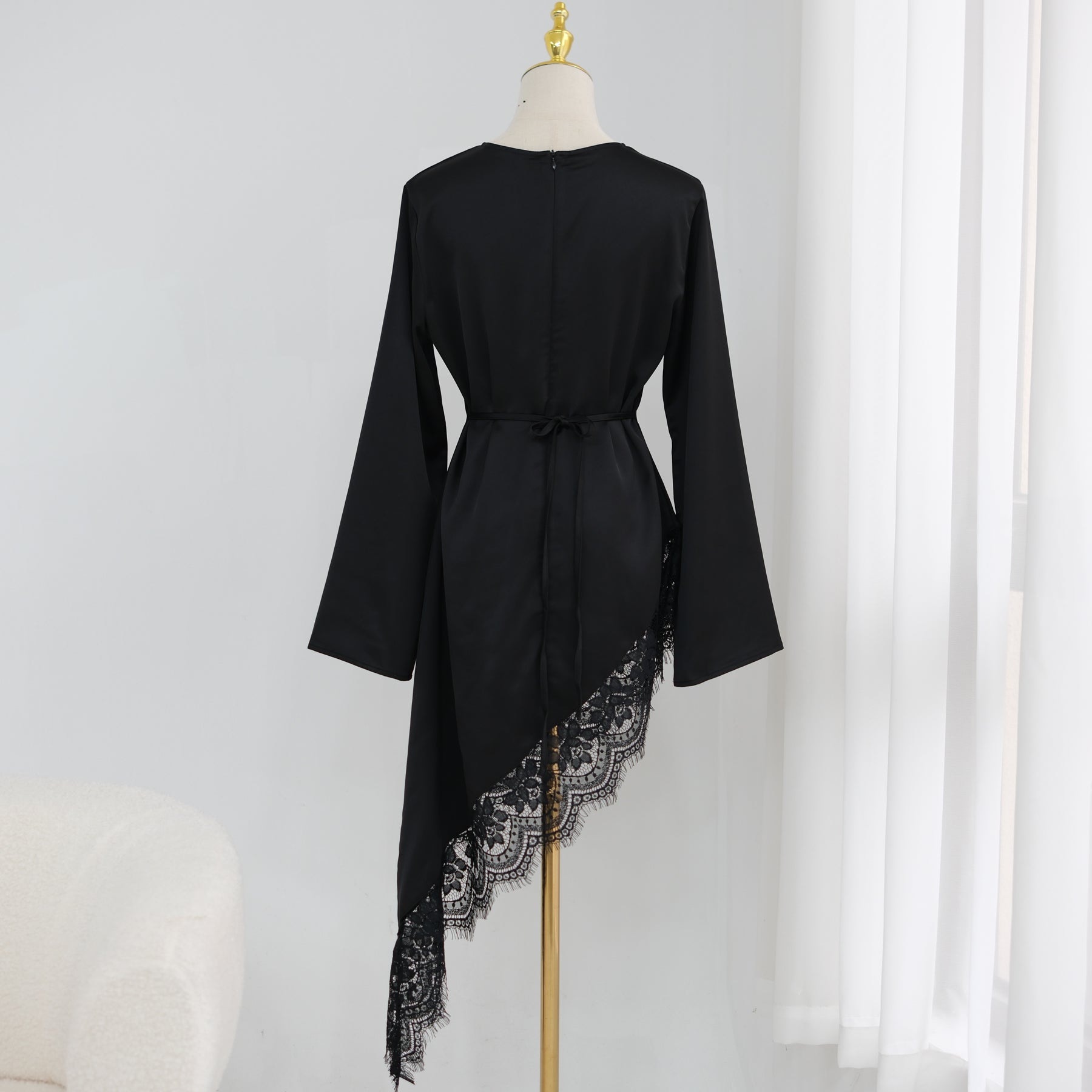 Large-size long-sleeved fashion lace patchwork long top LR1180
