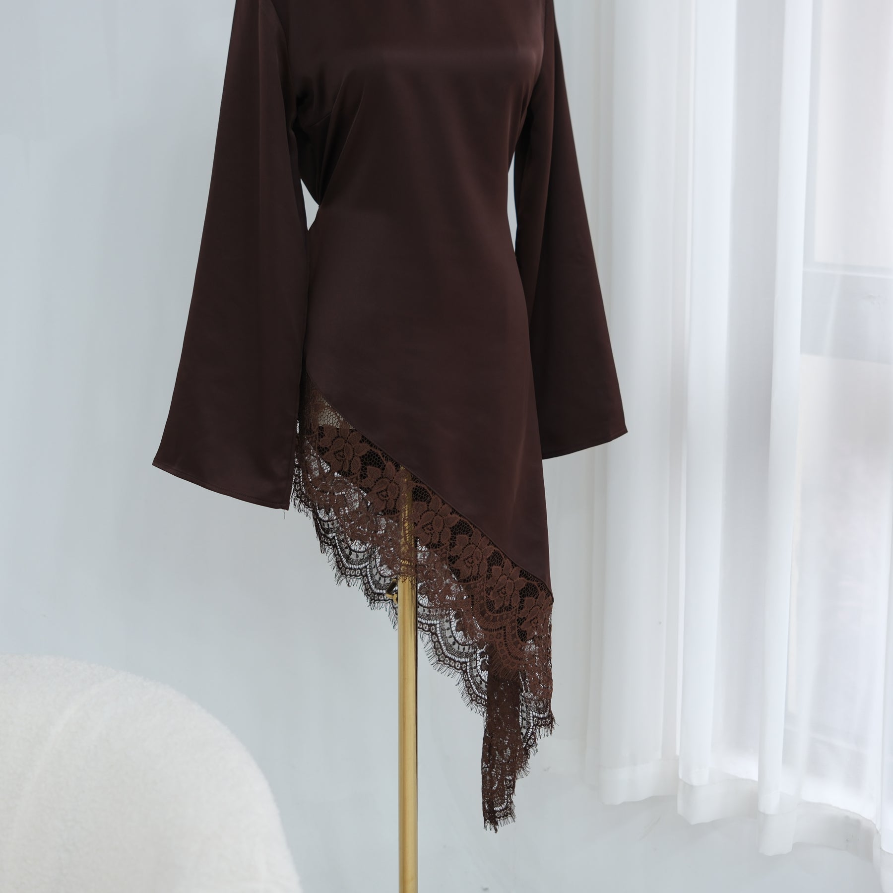 Large-size long-sleeved fashion lace patchwork long top LR1180