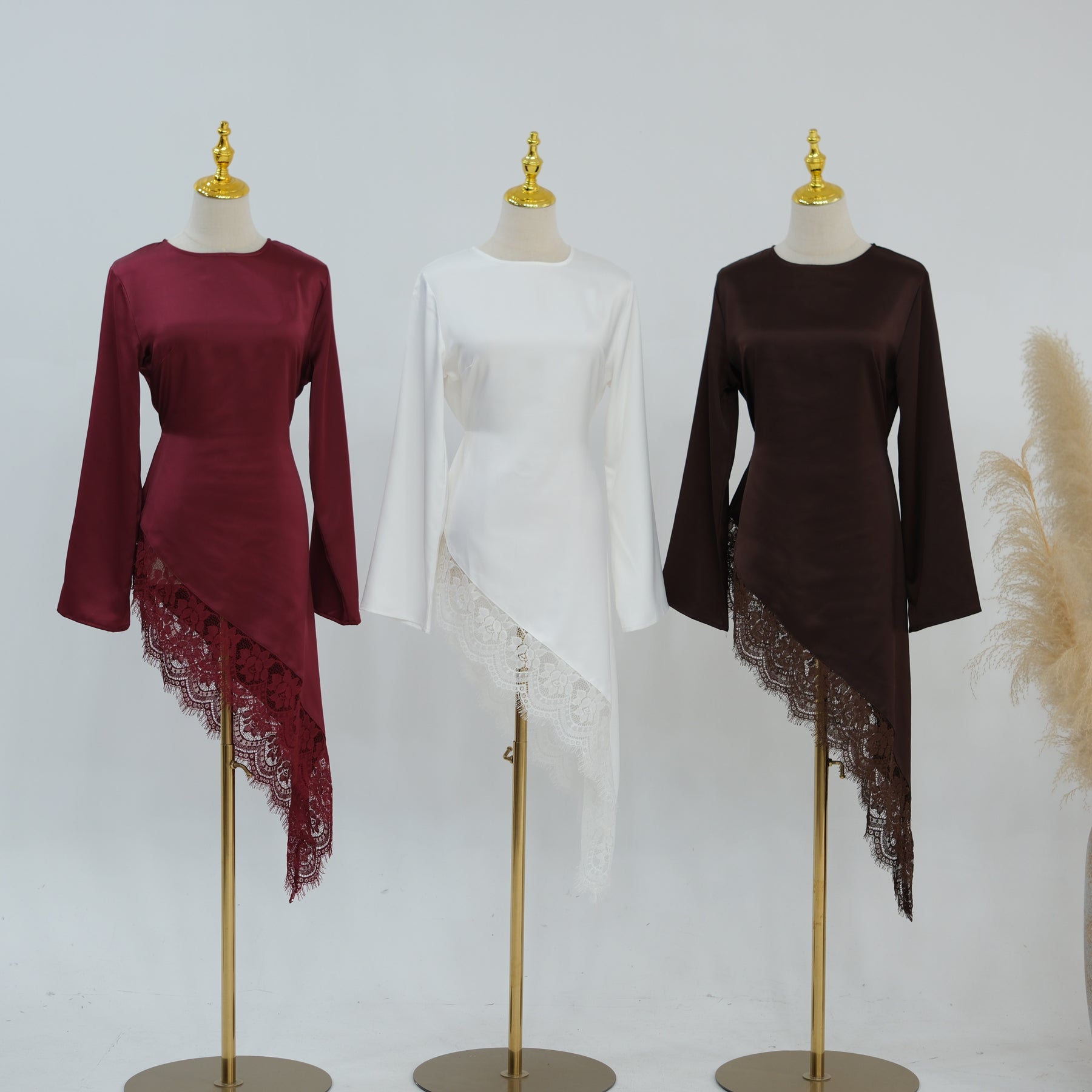 Large-size long-sleeved fashion lace patchwork long top LR1180
