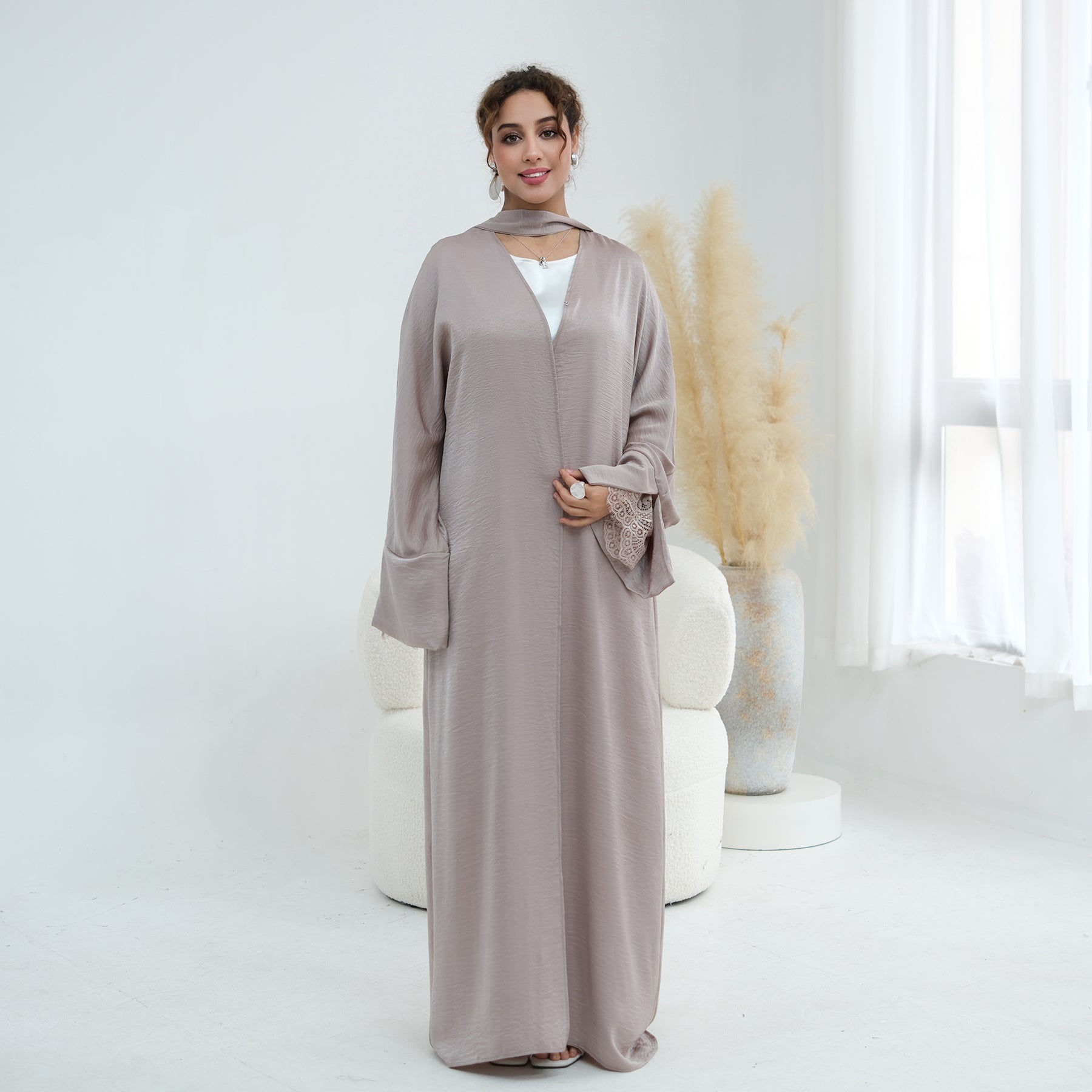 Large size long-sleeved cardigan with lace trim on the cuffs LR1181,without a headscarf