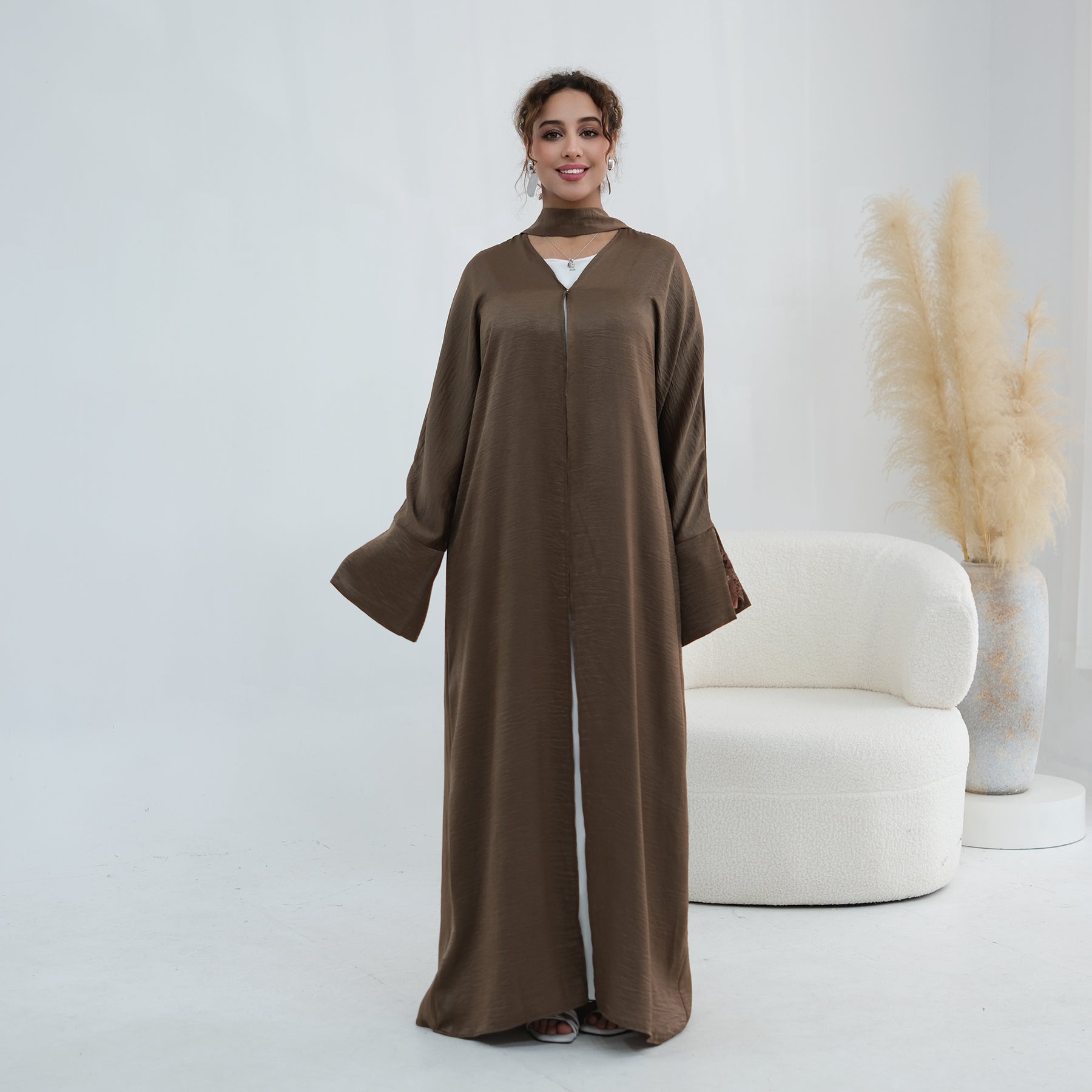 Large size long-sleeved cardigan with lace trim on the cuffs LR1181,without a headscarf