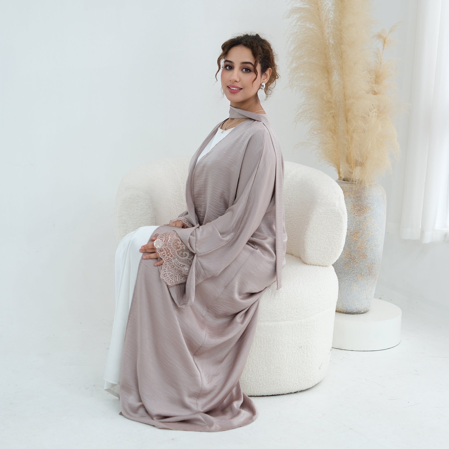 Large size long-sleeved cardigan with lace trim on the cuffs LR1181,without a headscarf