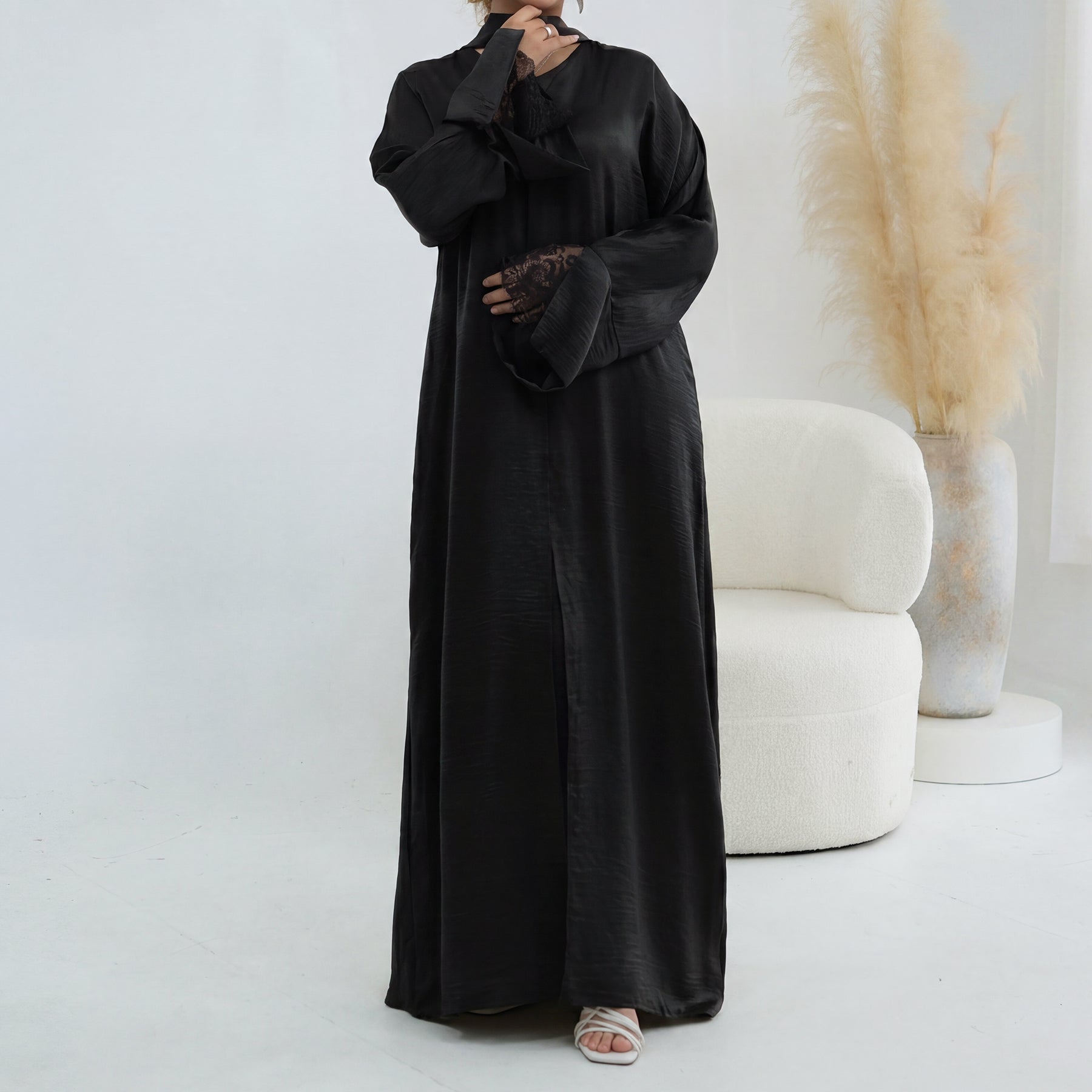 Large size long-sleeved cardigan with lace trim on the cuffs LR1181,without a headscarf