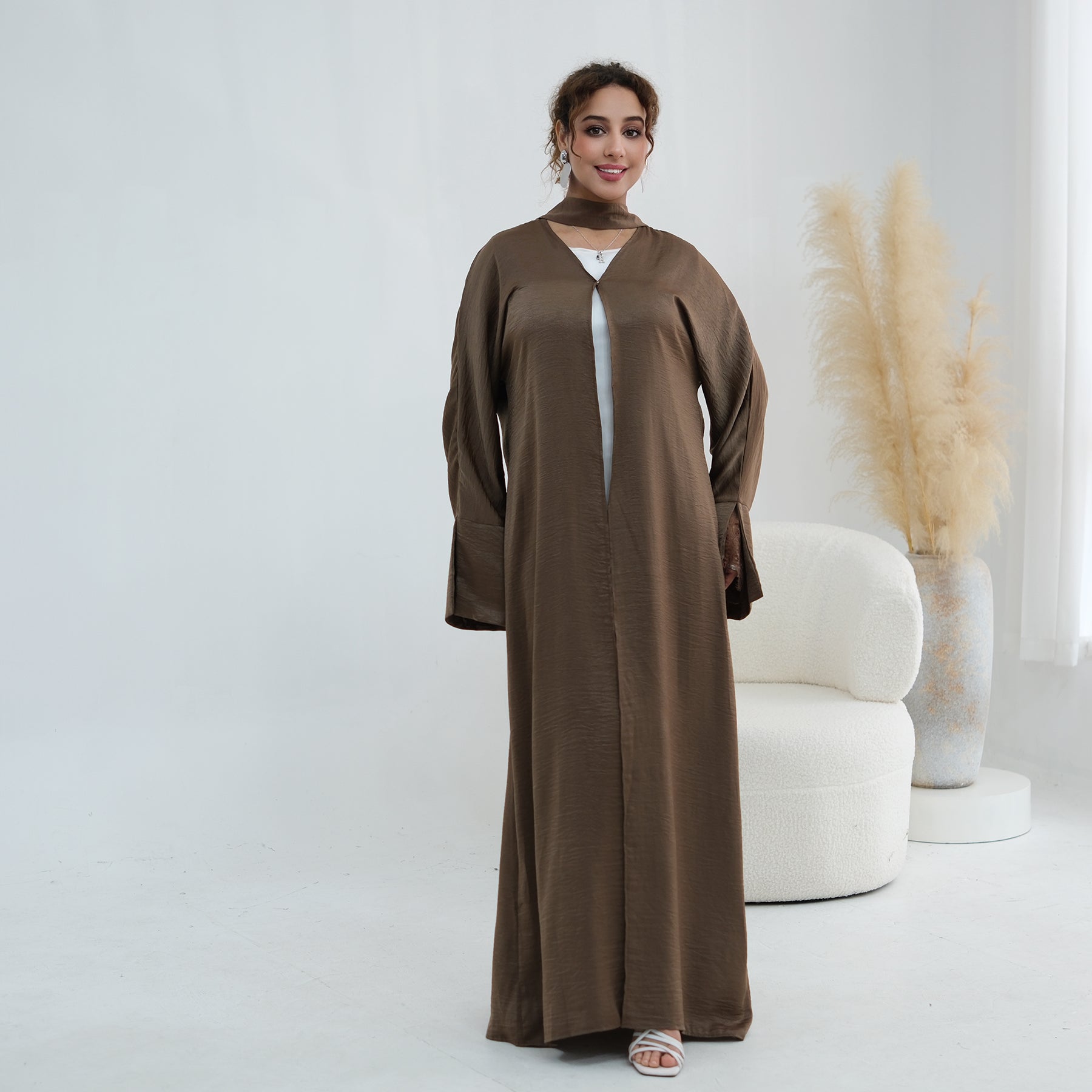 Large size long-sleeved cardigan with lace trim on the cuffs LR1181,without a headscarf