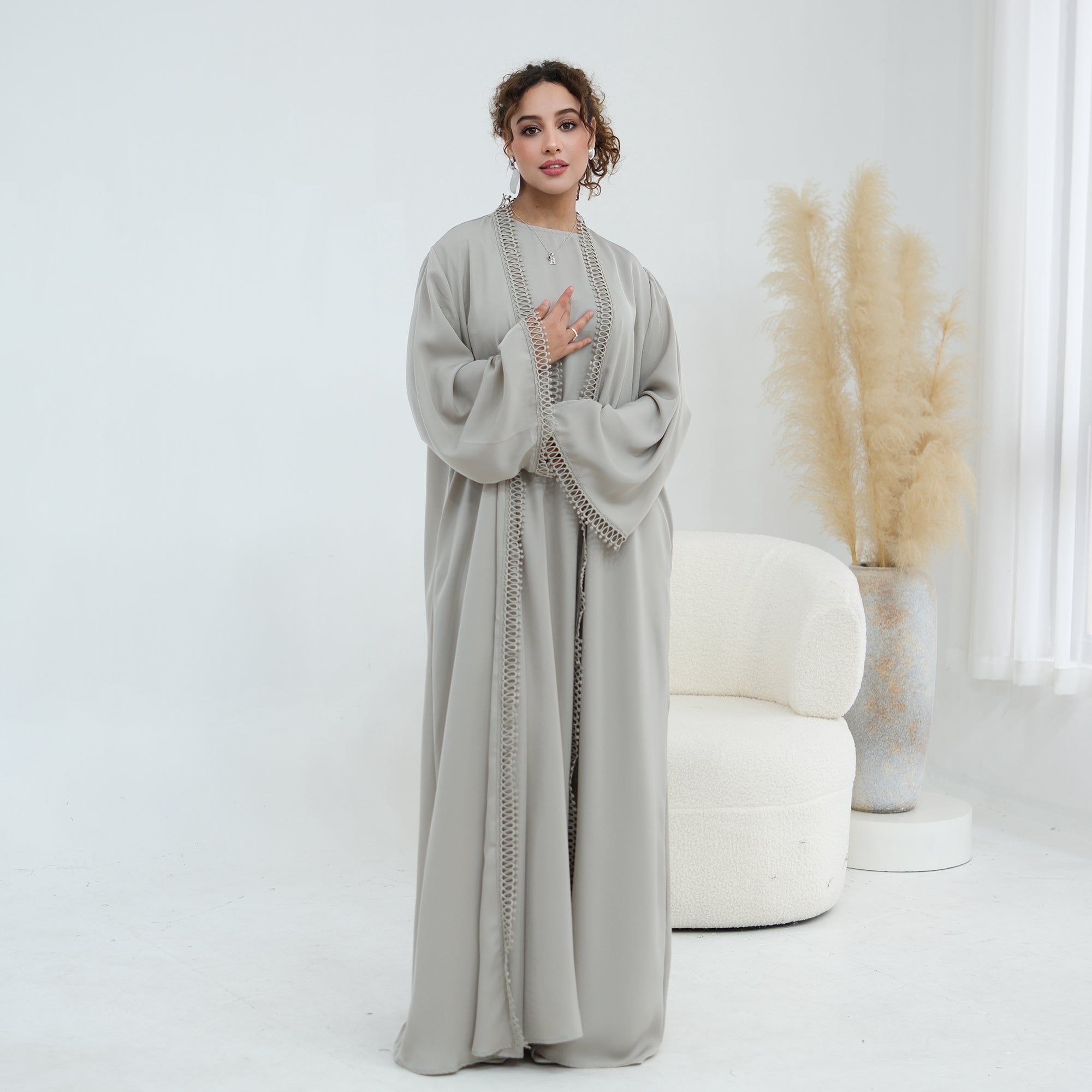 Stylish large-size lace-trimmed cardigan + two-piece set LR1182 as an undergarment