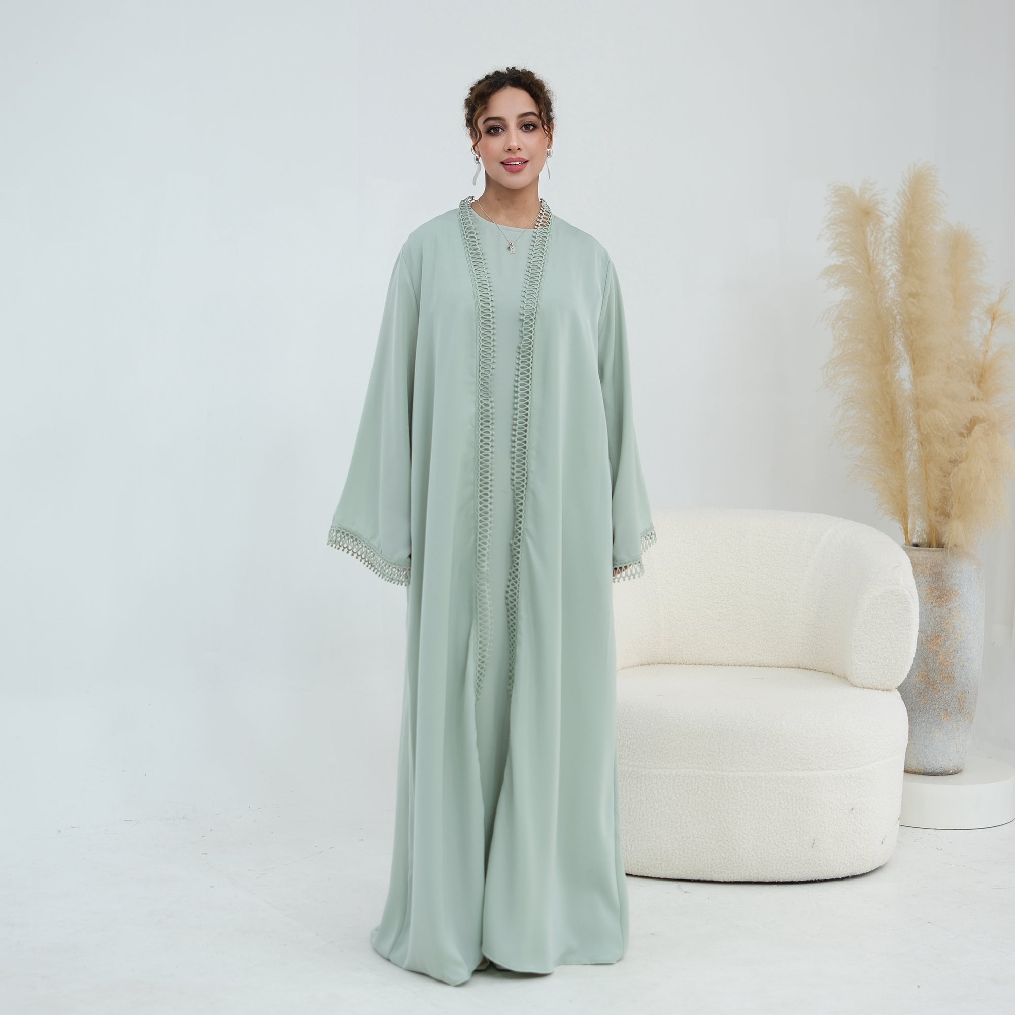 Stylish large-size lace-trimmed cardigan + two-piece set LR1182 as an undergarment