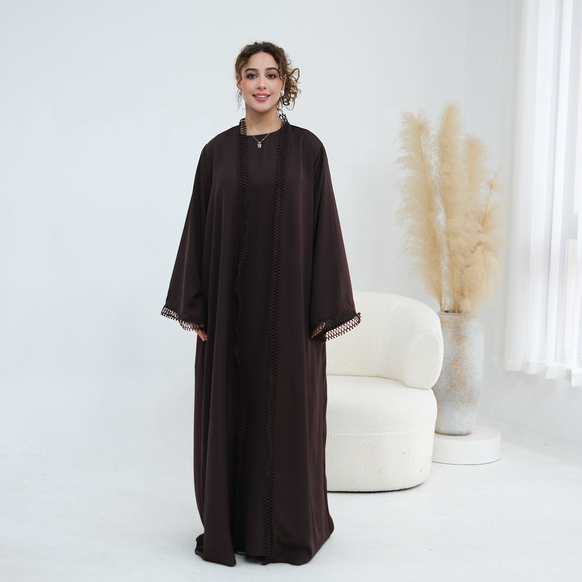 Stylish large-size lace-trimmed cardigan + two-piece set LR1182 as an undergarment