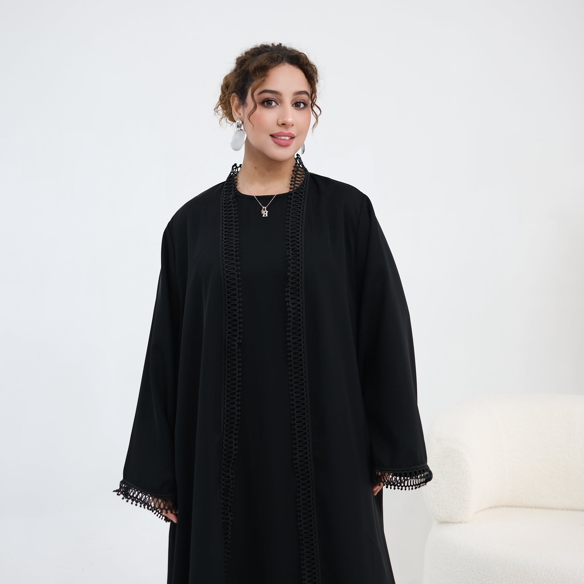 Stylish large-size lace-trimmed cardigan + two-piece set LR1182 as an undergarment