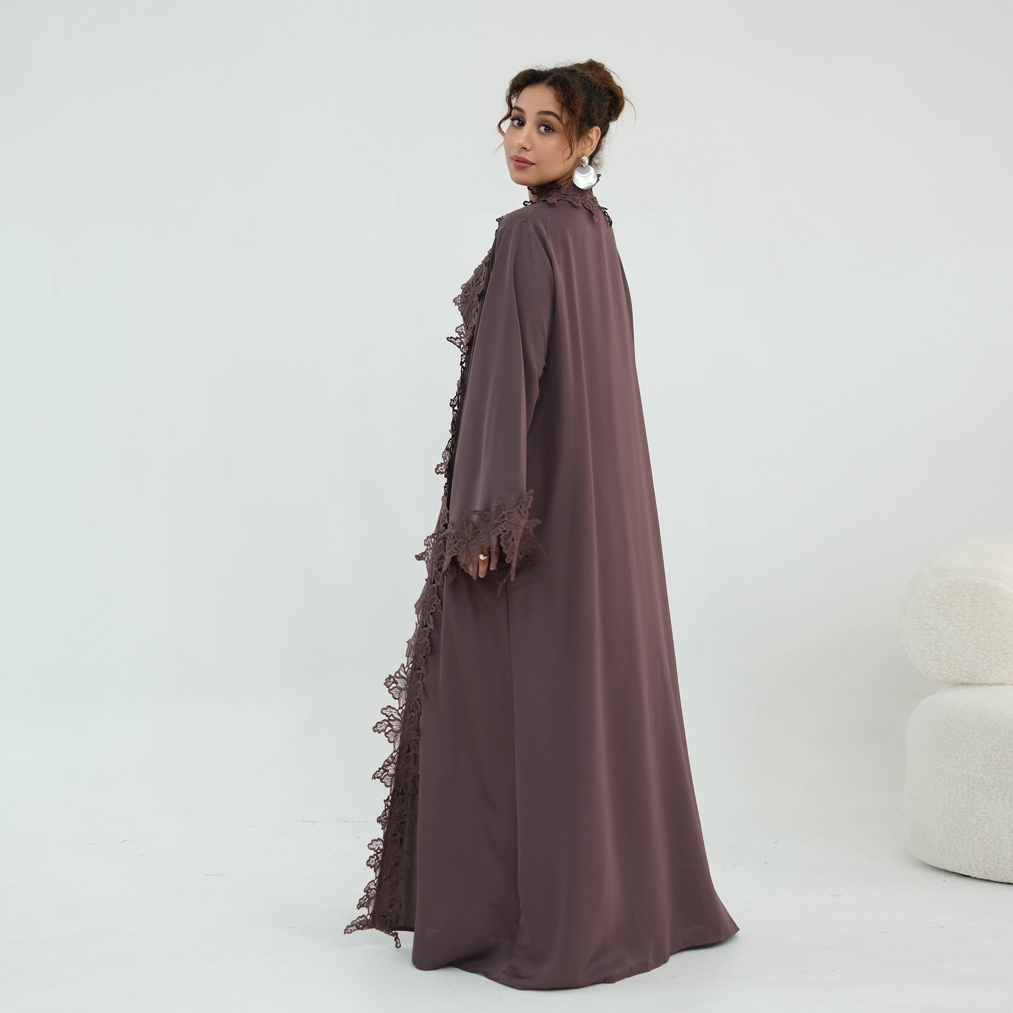 Two-piece set: large-size lace-spliced cardigan + matching dress, LR1184