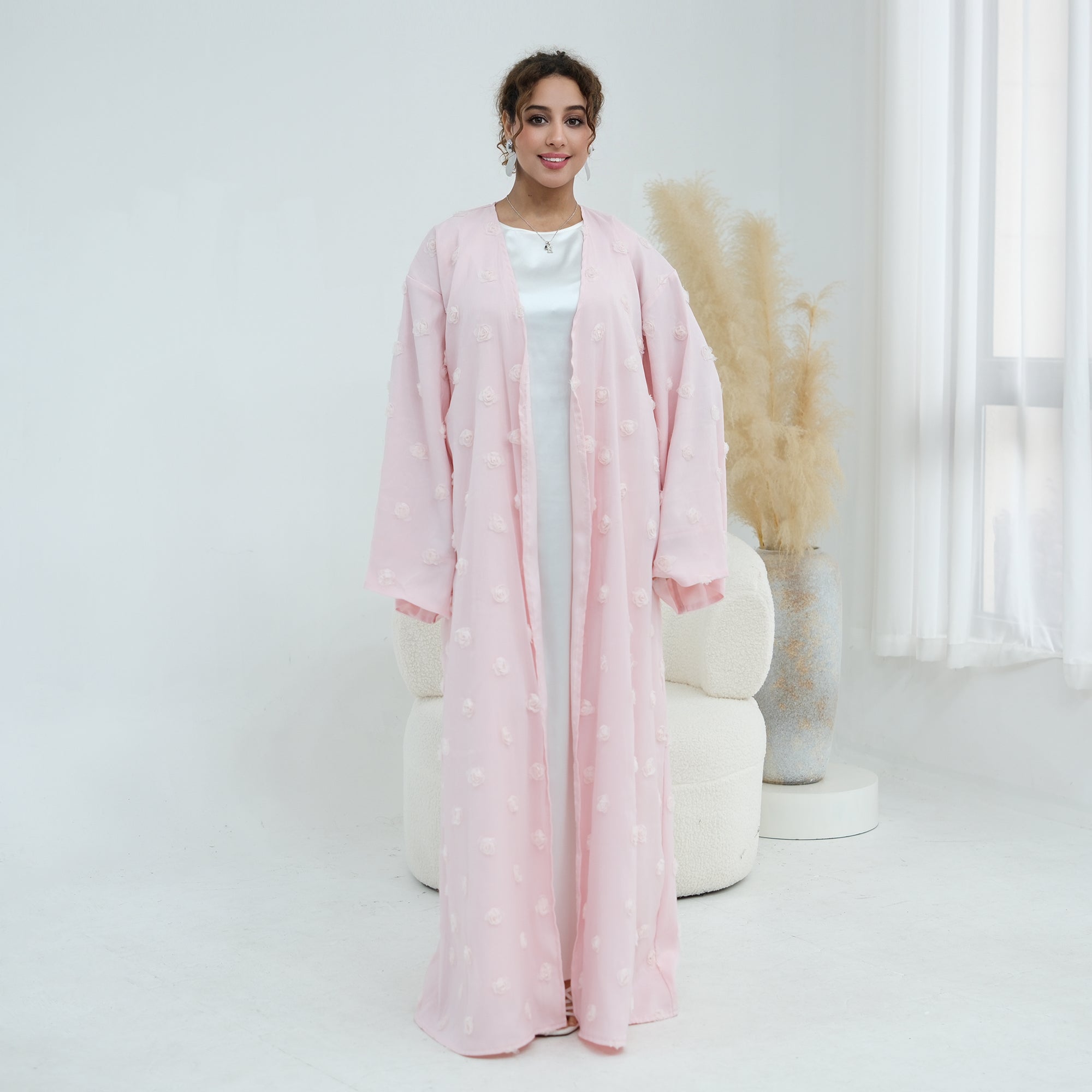 Large size three-dimensional flower decoration double-layer cardigan + scarf two-piece set LR1187