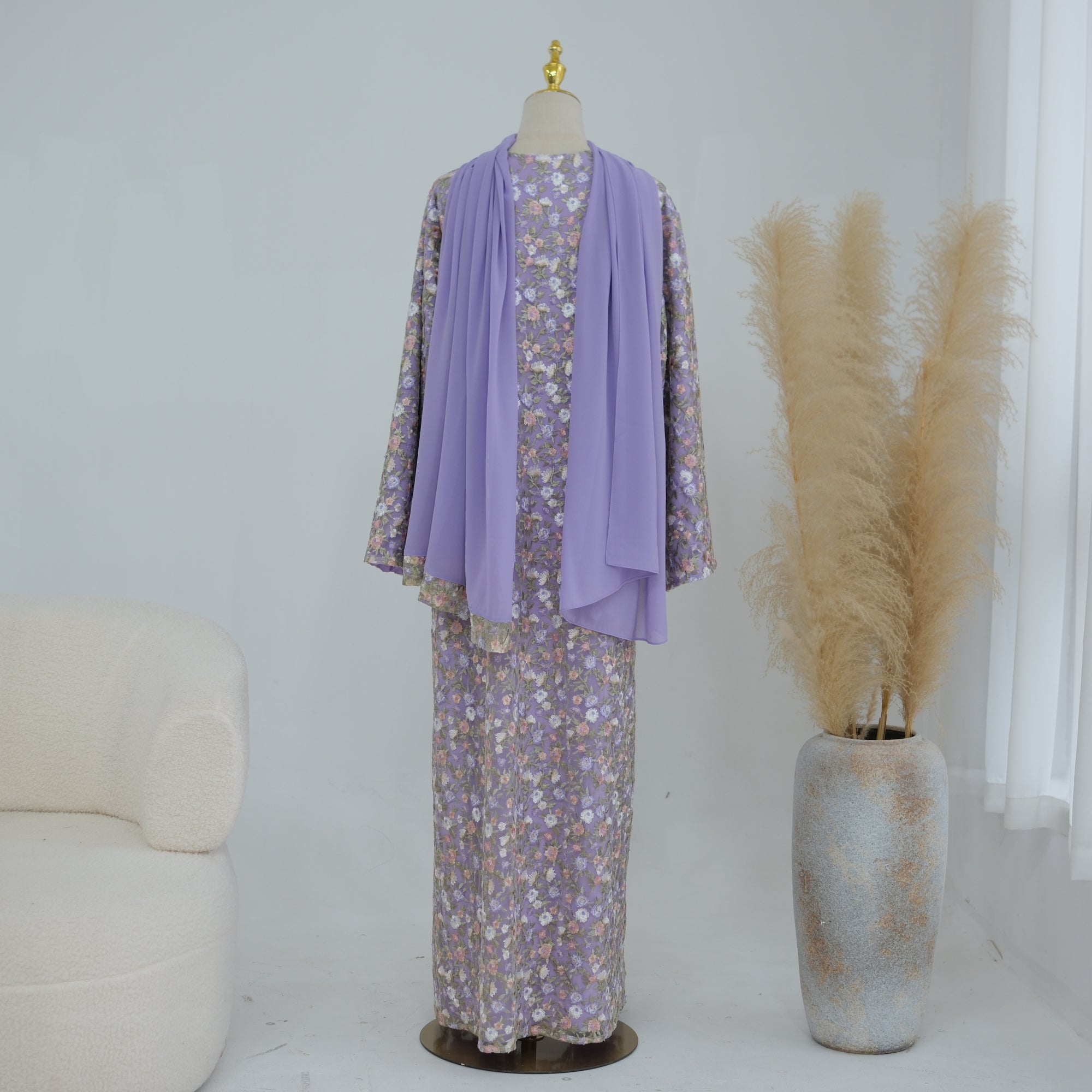 Large-size full-body floral embroidery double-layer cardigan + scarf LR1188