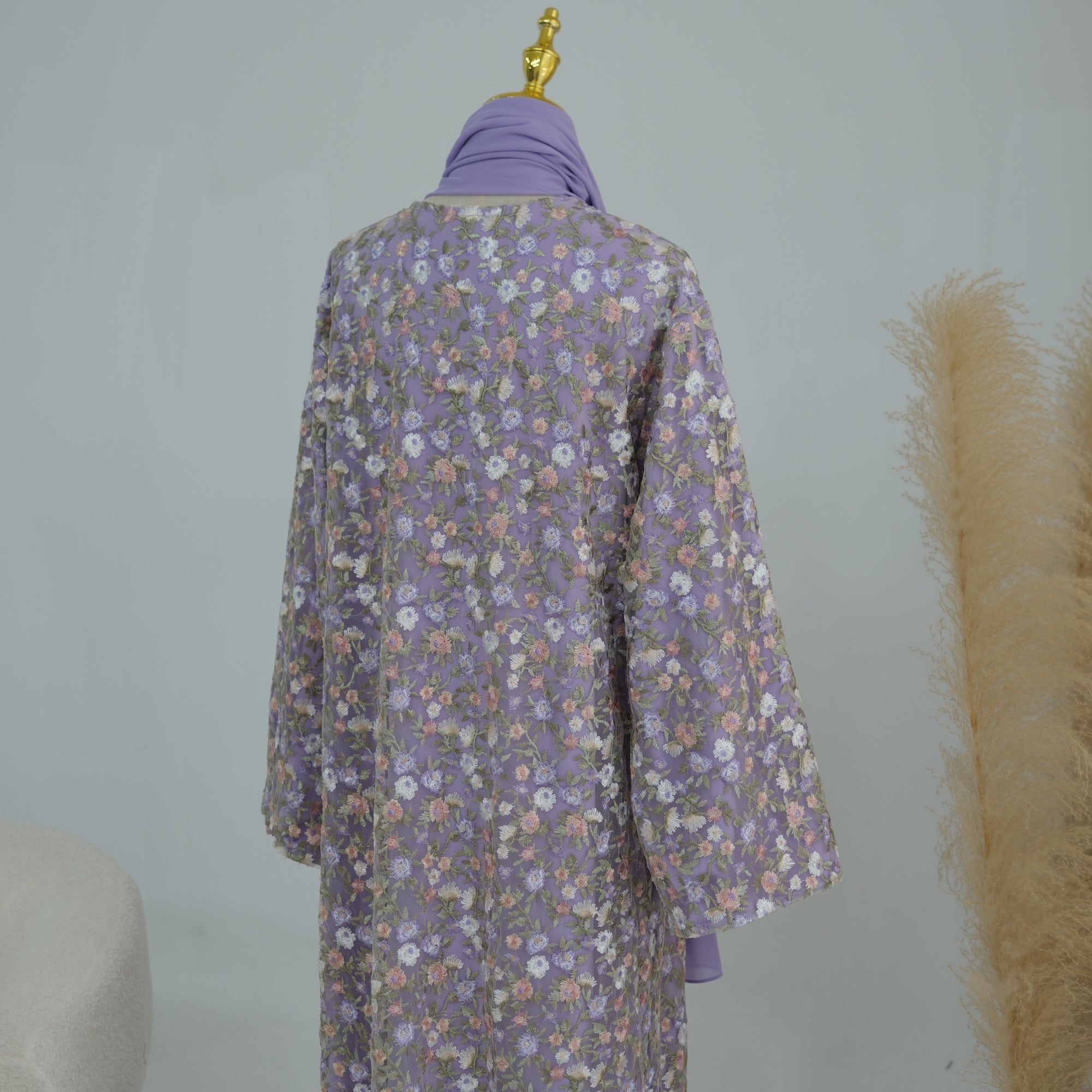 Large-size full-body floral embroidery double-layer cardigan + scarf LR1188
