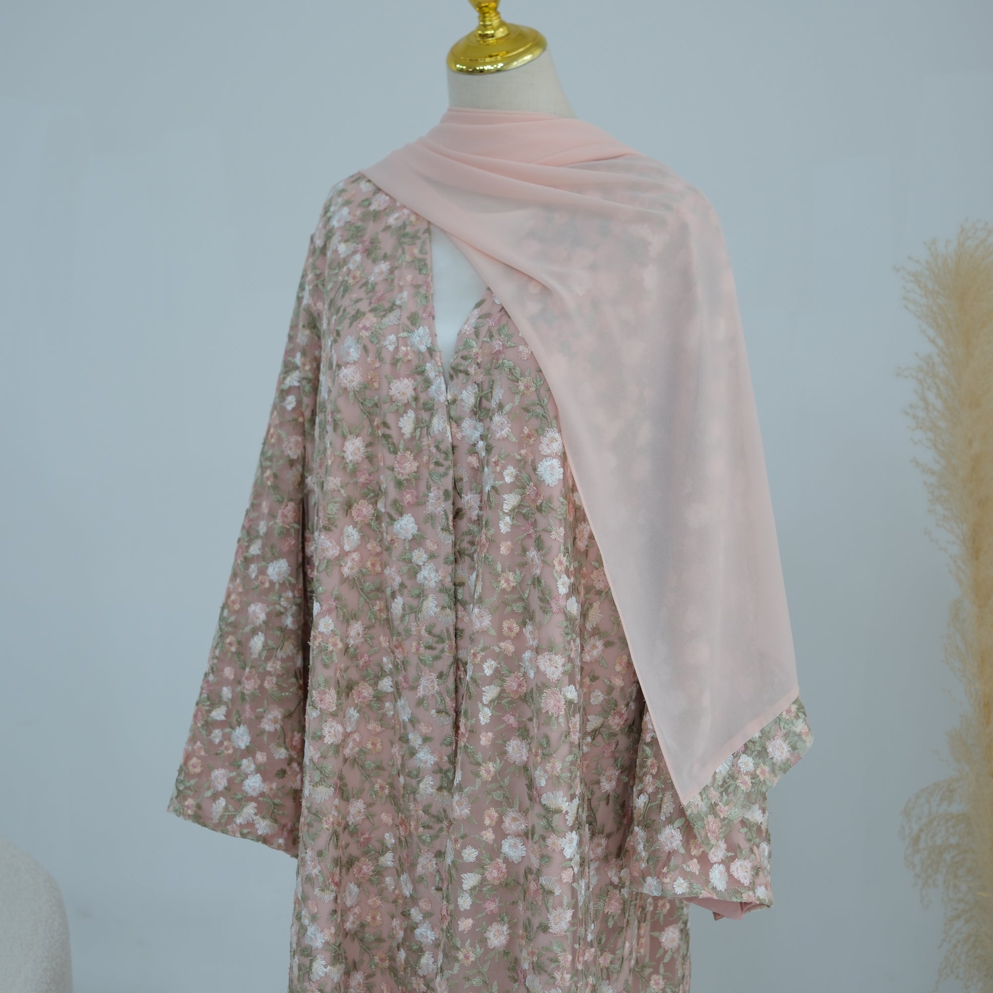 Large-size full-body floral embroidery double-layer cardigan + scarf LR1188